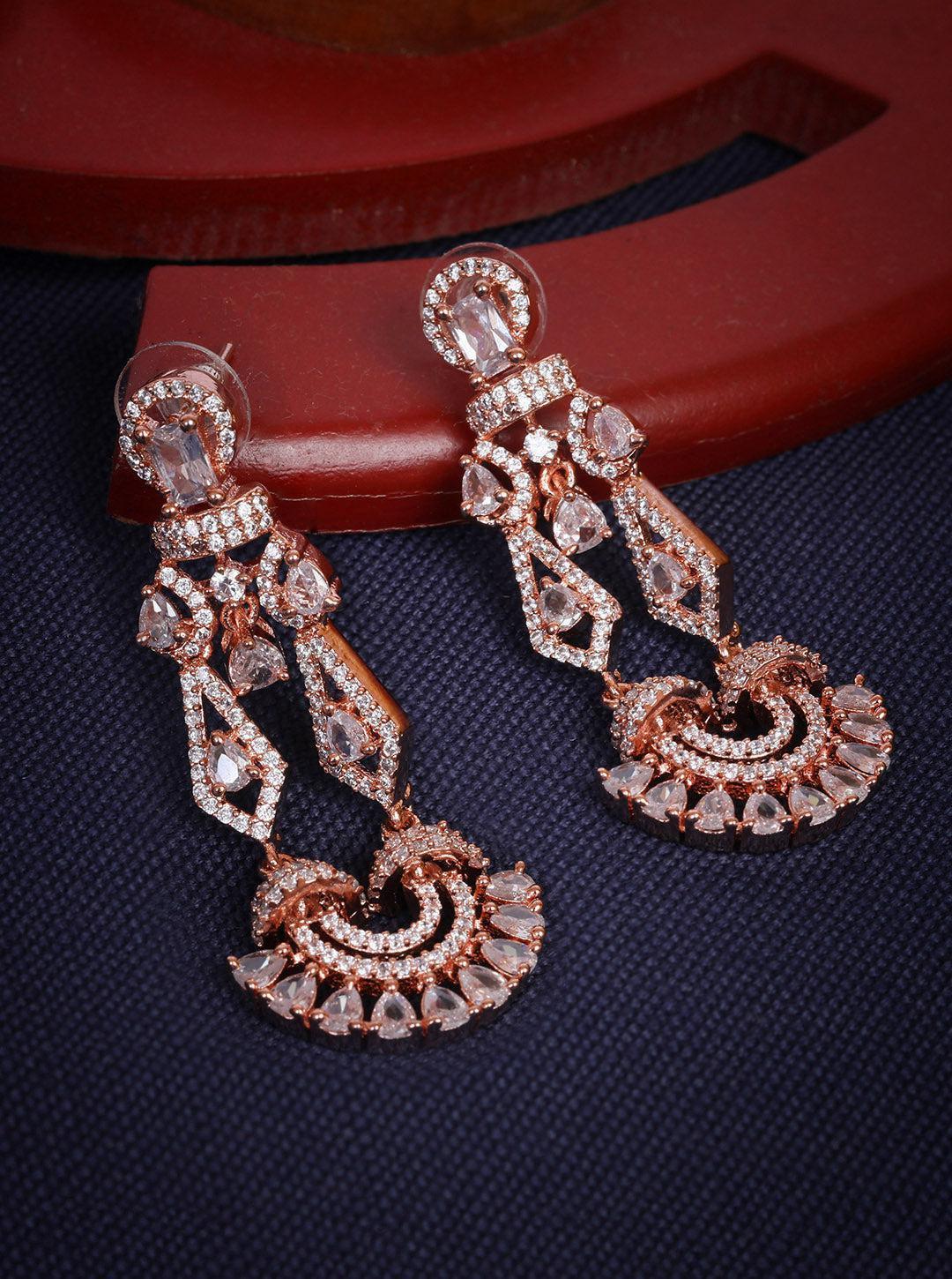 Premium Rose Gold Plated with sparkling White CZ stones Jhumka / Earrings 8953N - Griiham