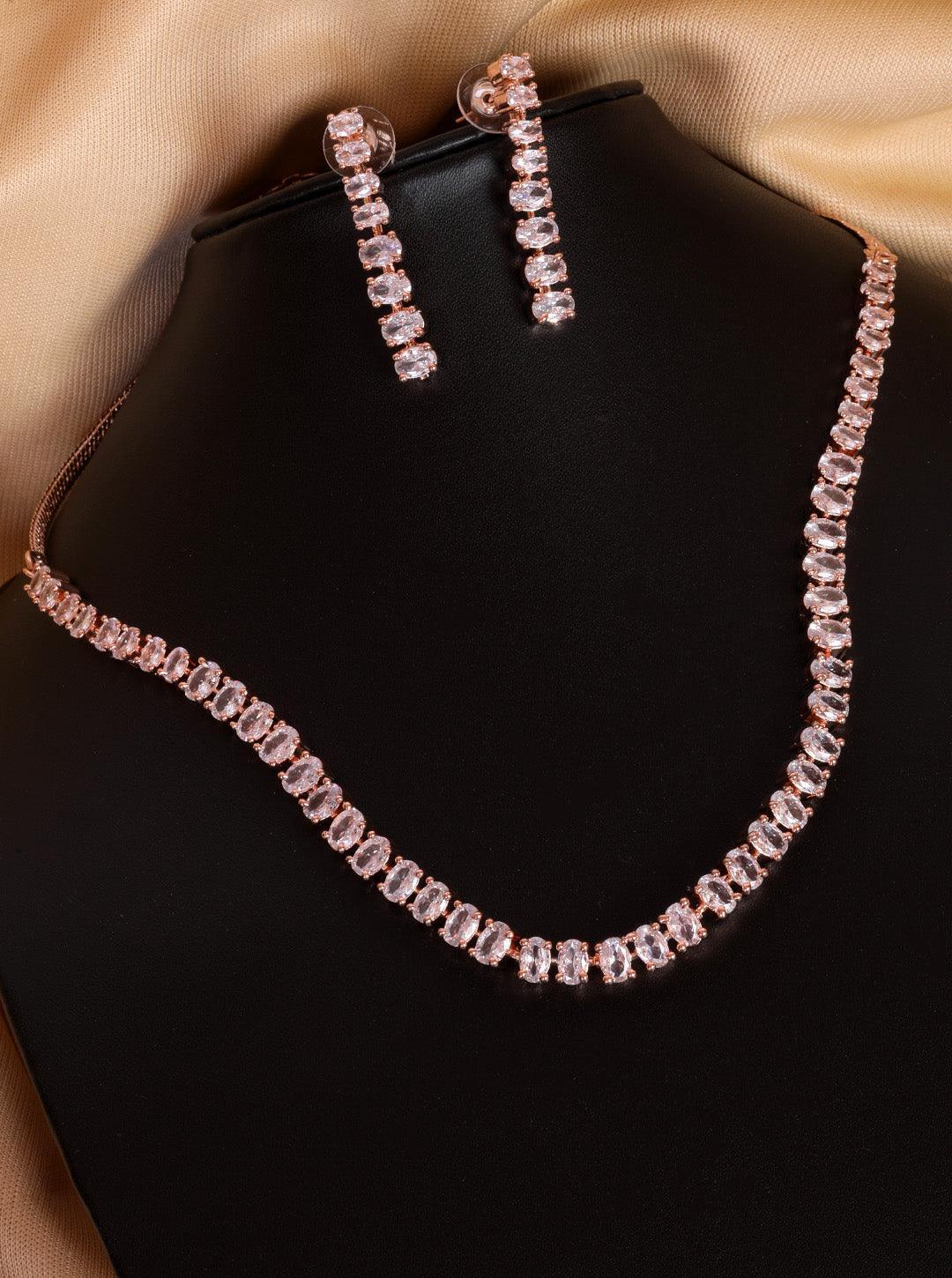 Premium Rose Gold Plated with sparkling White CZ stones Solitaire Necklace set