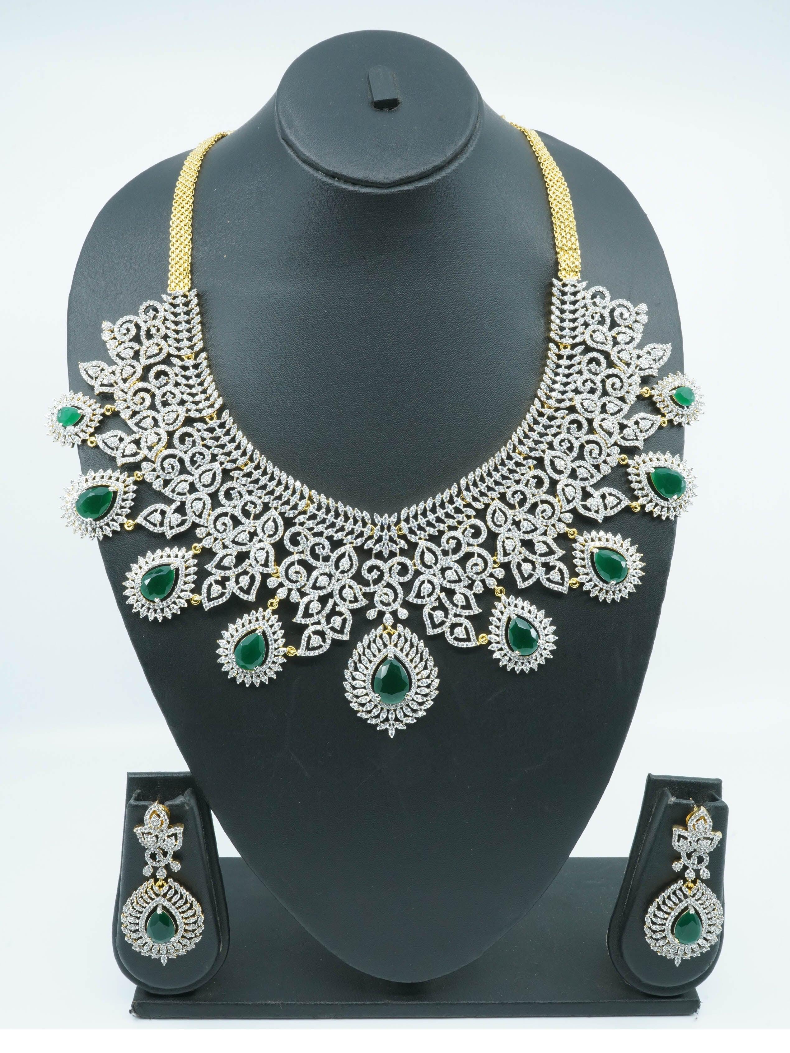 Premium Sayara Collection CZ Studded Bridal Necklace Set 11355N - Griiham