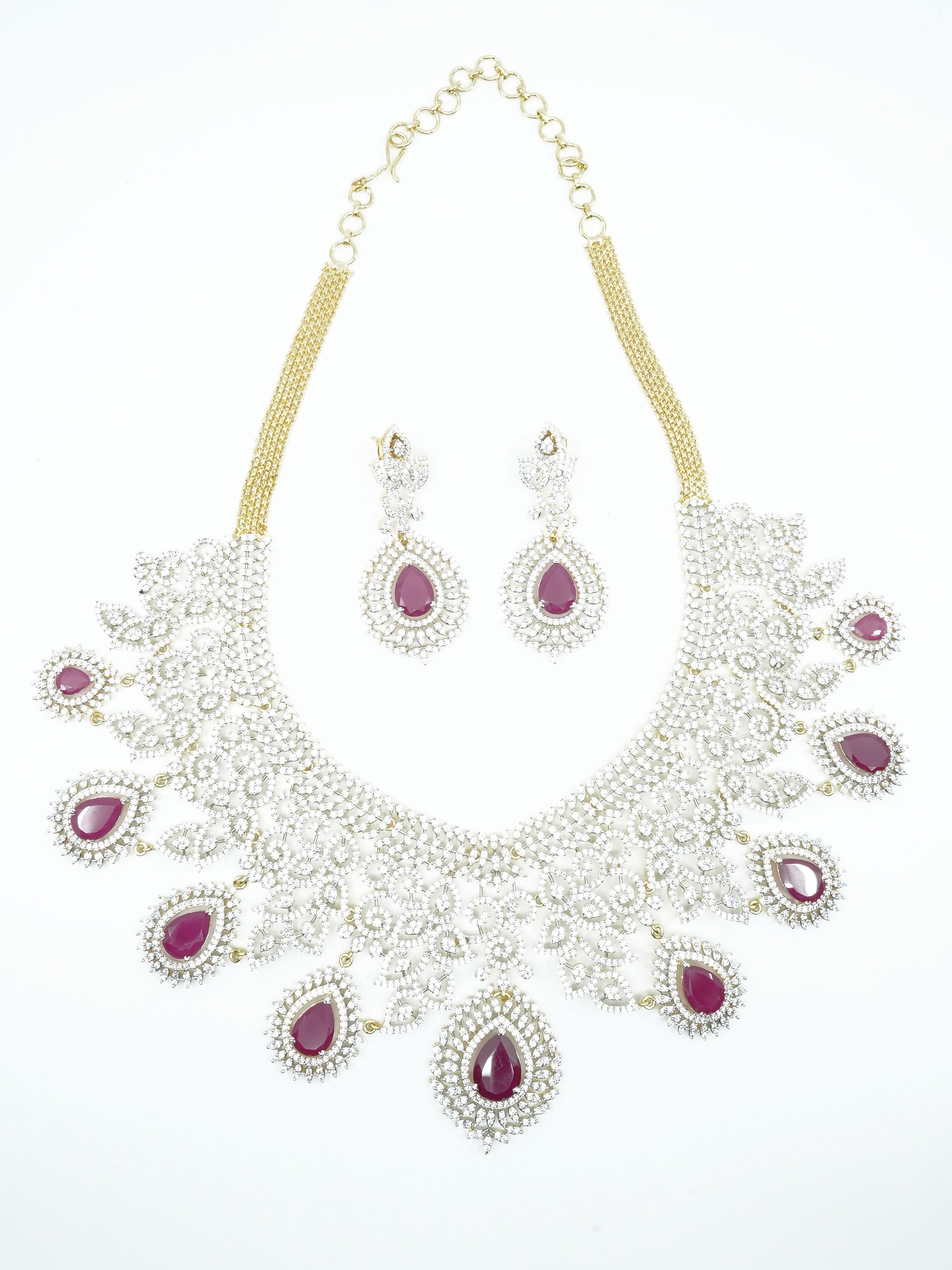 Premium Sayara Collection CZ Studded Bridal Necklace Set 11355N - Griiham