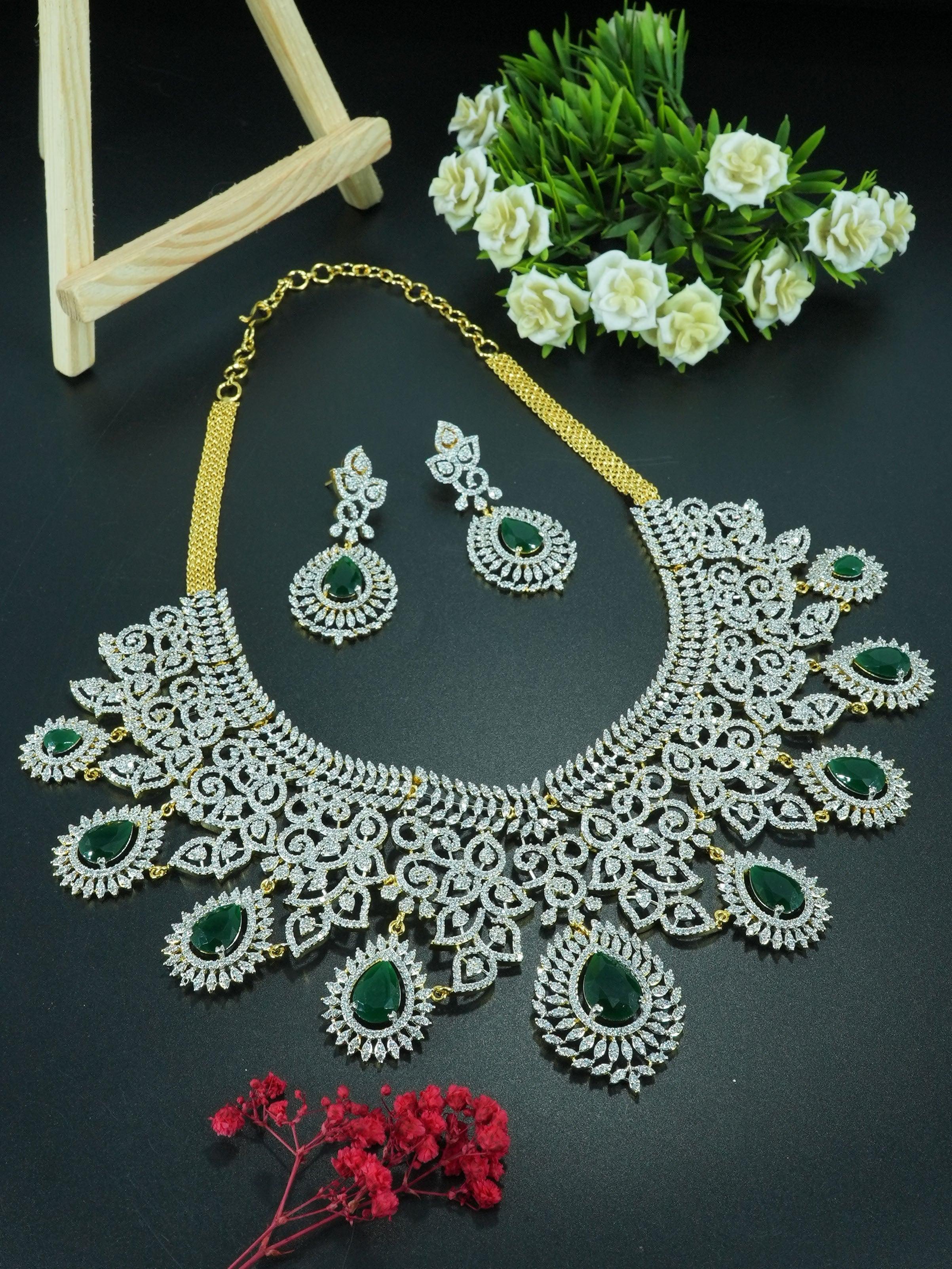 Premium Sayara Collection CZ Studded Bridal Necklace Set 11355N - Griiham