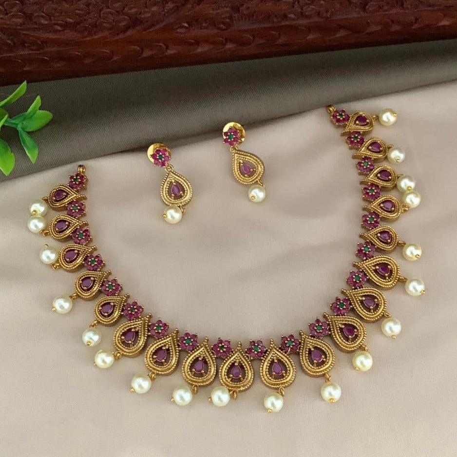 Premium Sayara Collection Elegant CZ Ruby Necklace Set