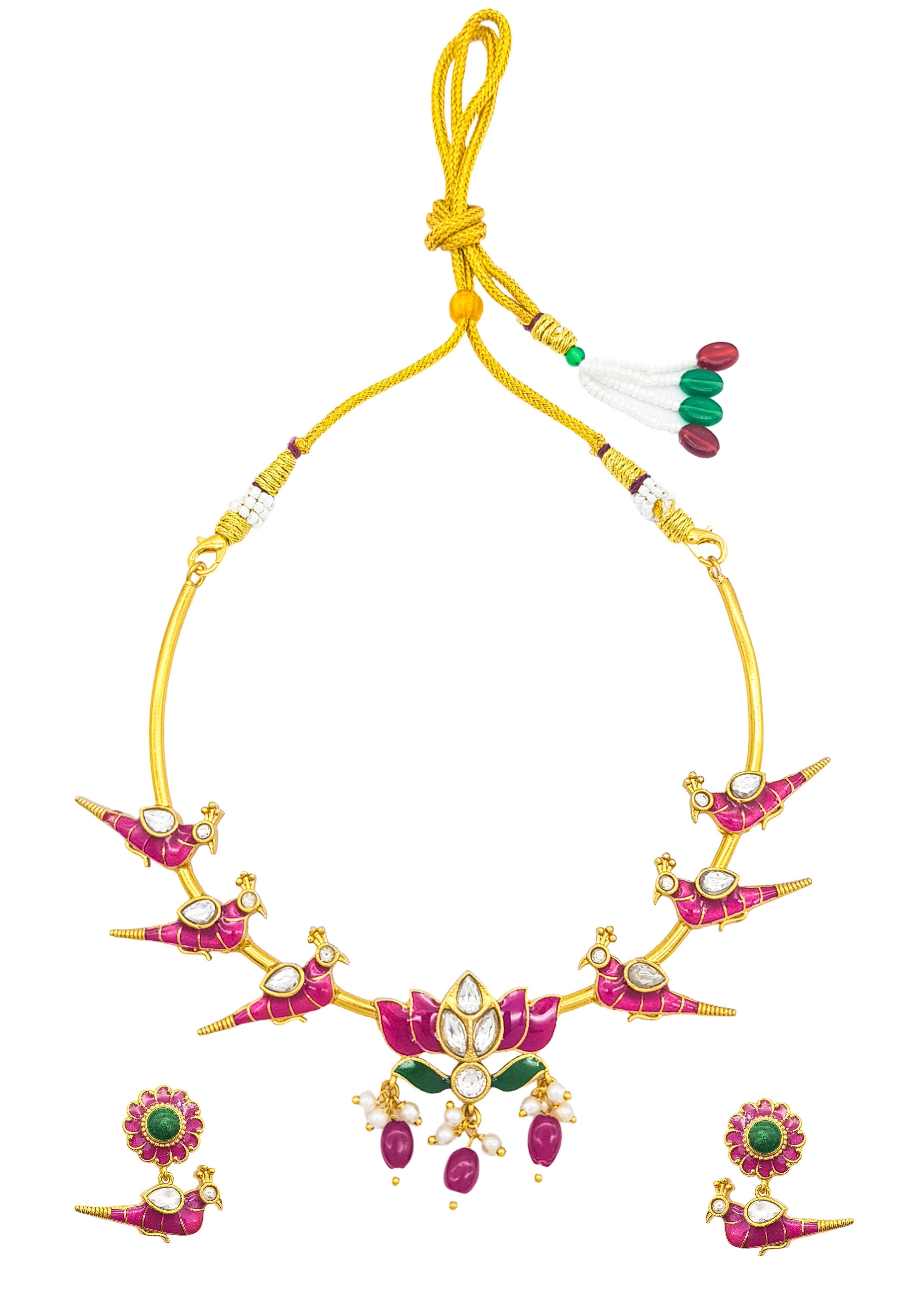 Premium Sayara Collection Elegant Peacock Kemp Necklace Set - Griiham