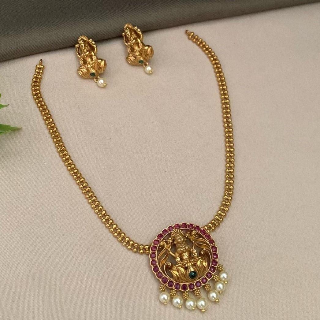 Premium Sayara Collection Elegant Ruby & CZ Laxmi Necklace Set - Griiham