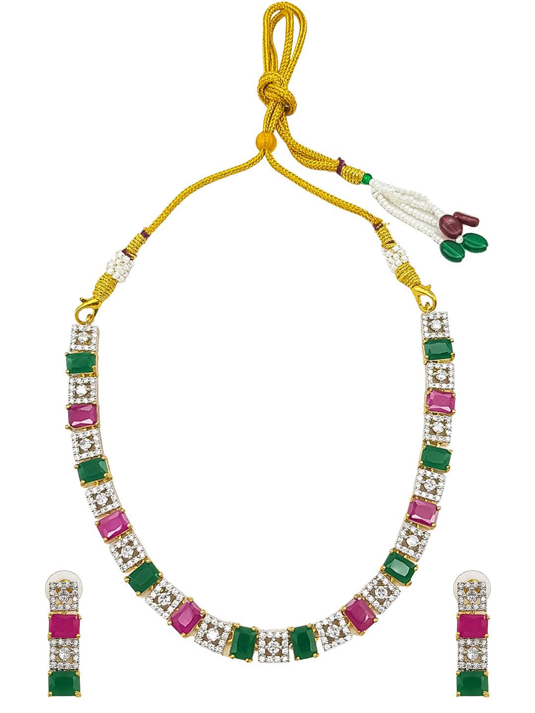 Premium Sayara Collection Elegant Ruby & CZ Necklace Set - Griiham