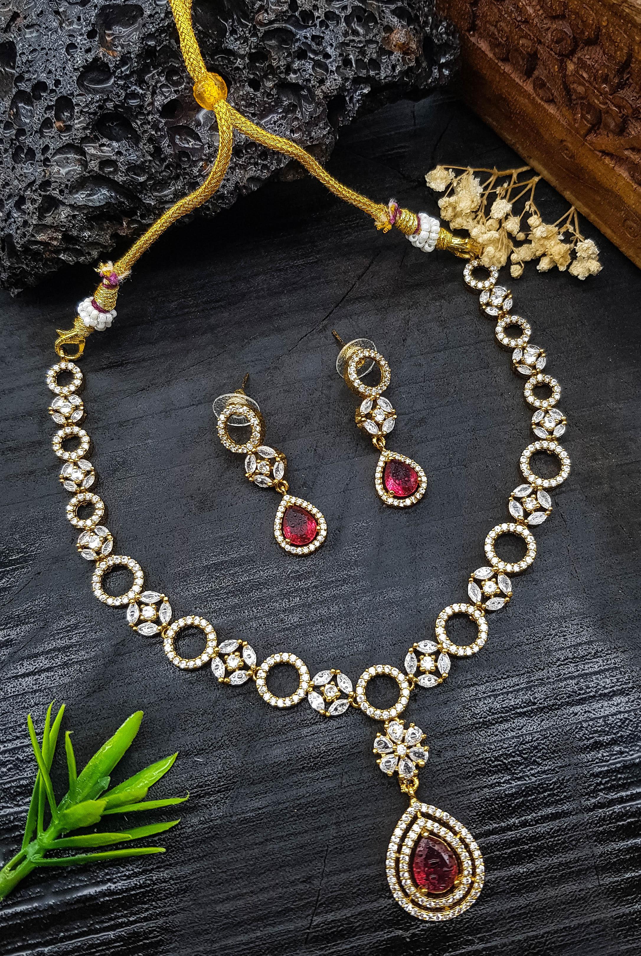 Premium Sayara Collection Elegant Ruby & CZ Necklace Set