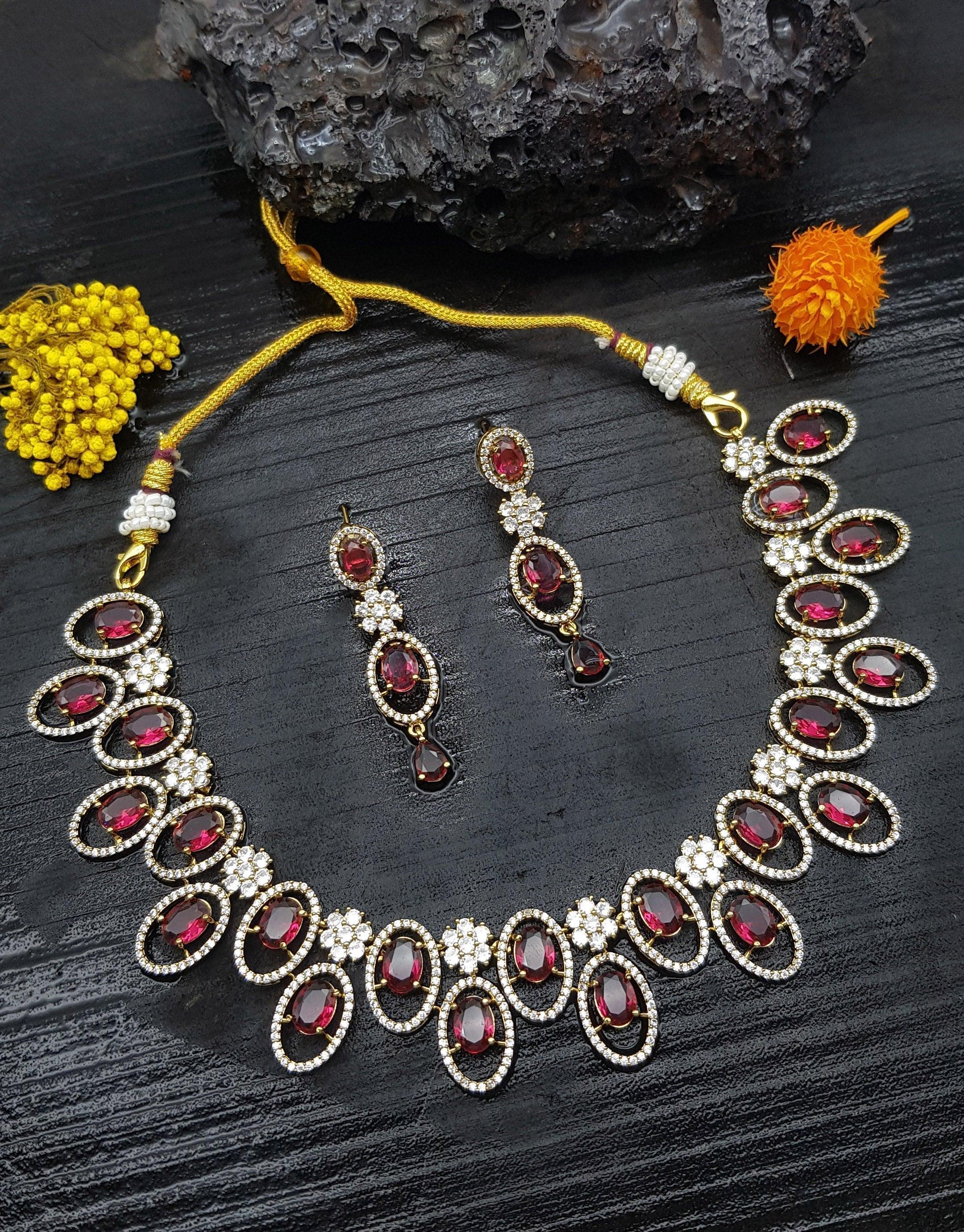 Premium Sayara Collection Elegant Ruby & CZ Necklace Set