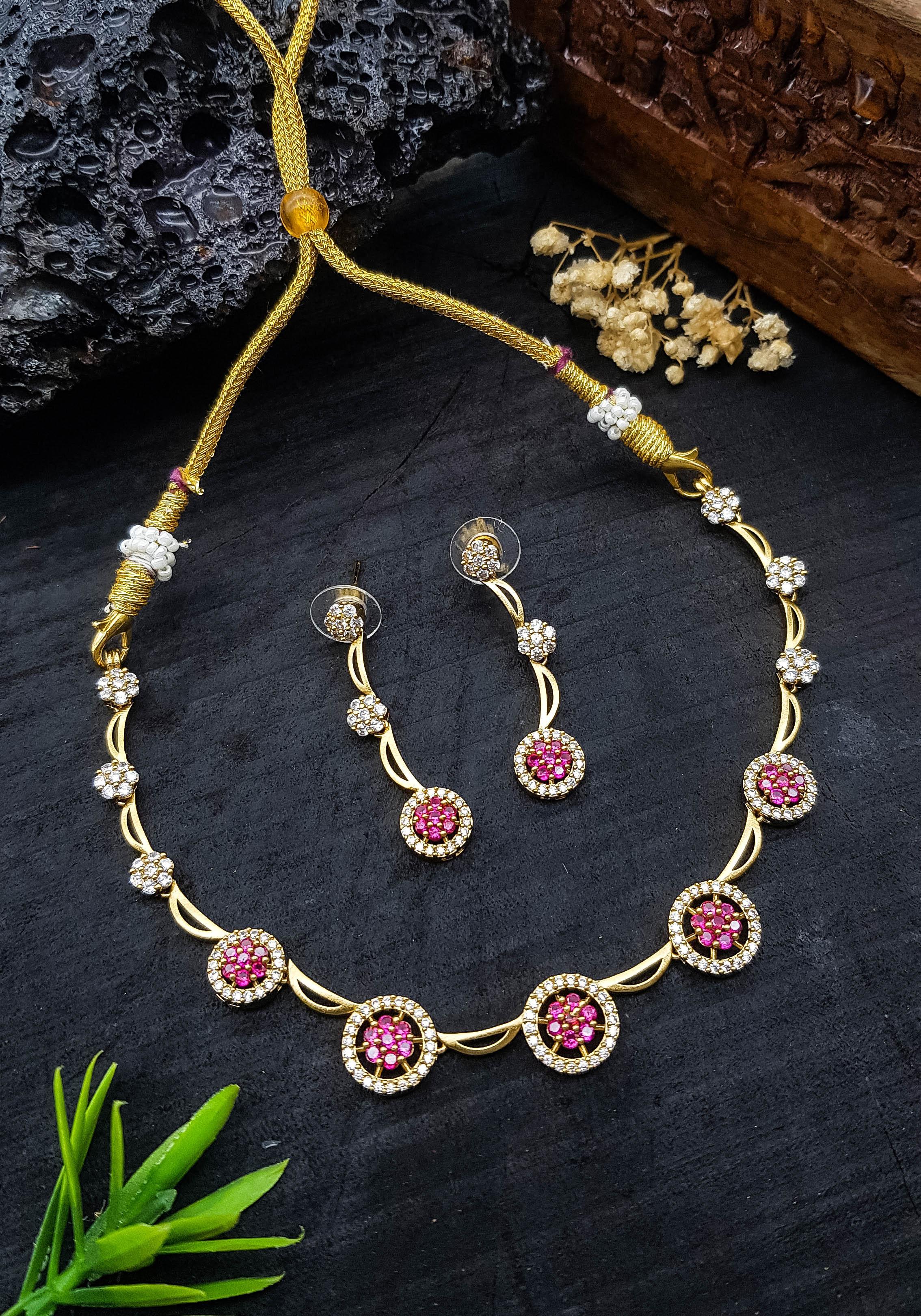 Premium Sayara Collection Elegant Ruby & CZ Necklace Set