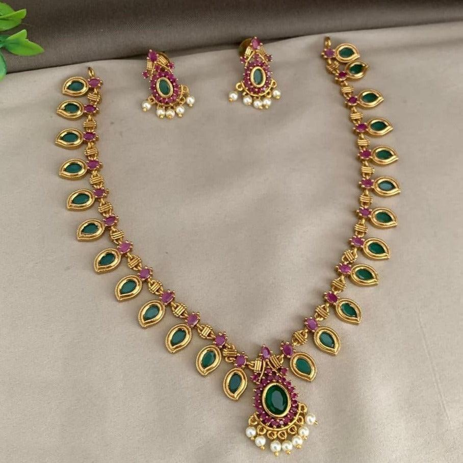 Premium Sayara Collection Elegant Ruby & emerald Necklace Set