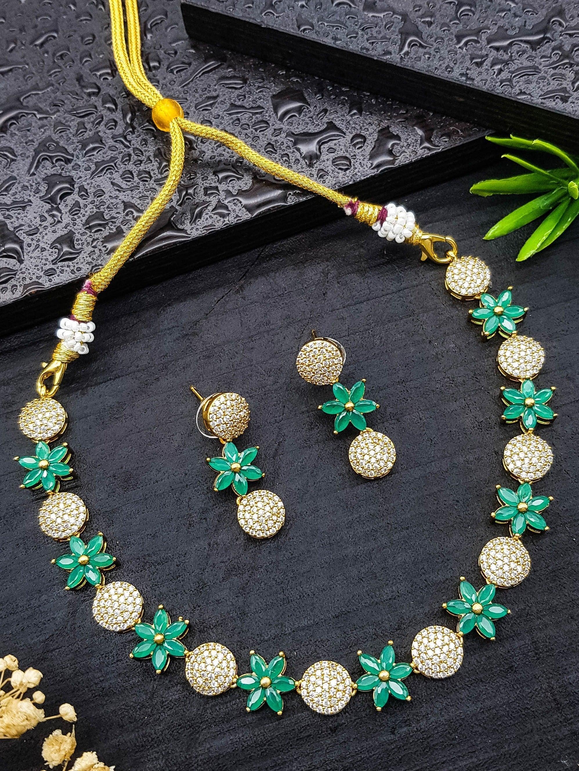 Premium Sayara Collection Elegant emerald & CZ Necklace Set