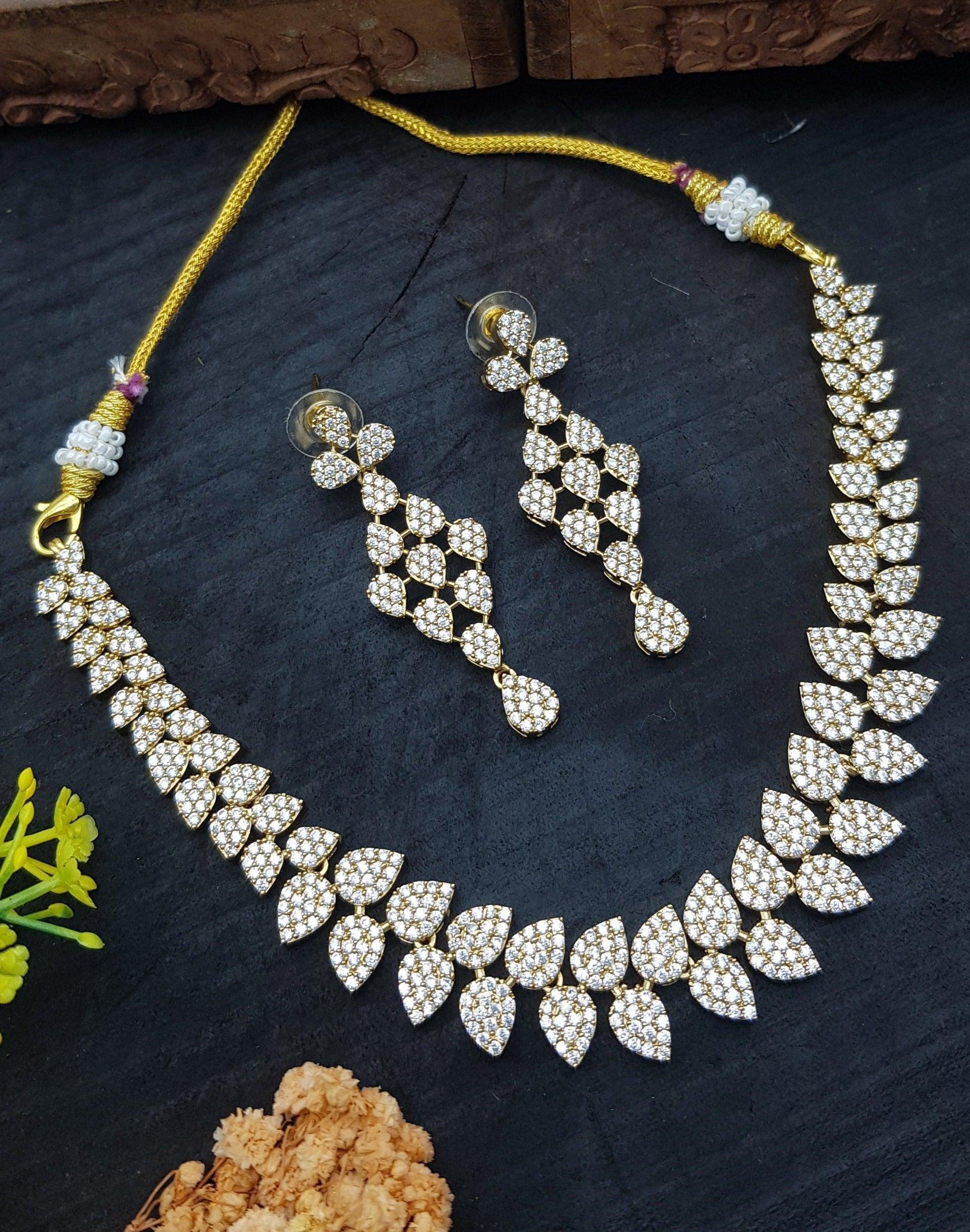 Premium Sayara Collection Elegant gold finish CZ Necklace Set - Griiham