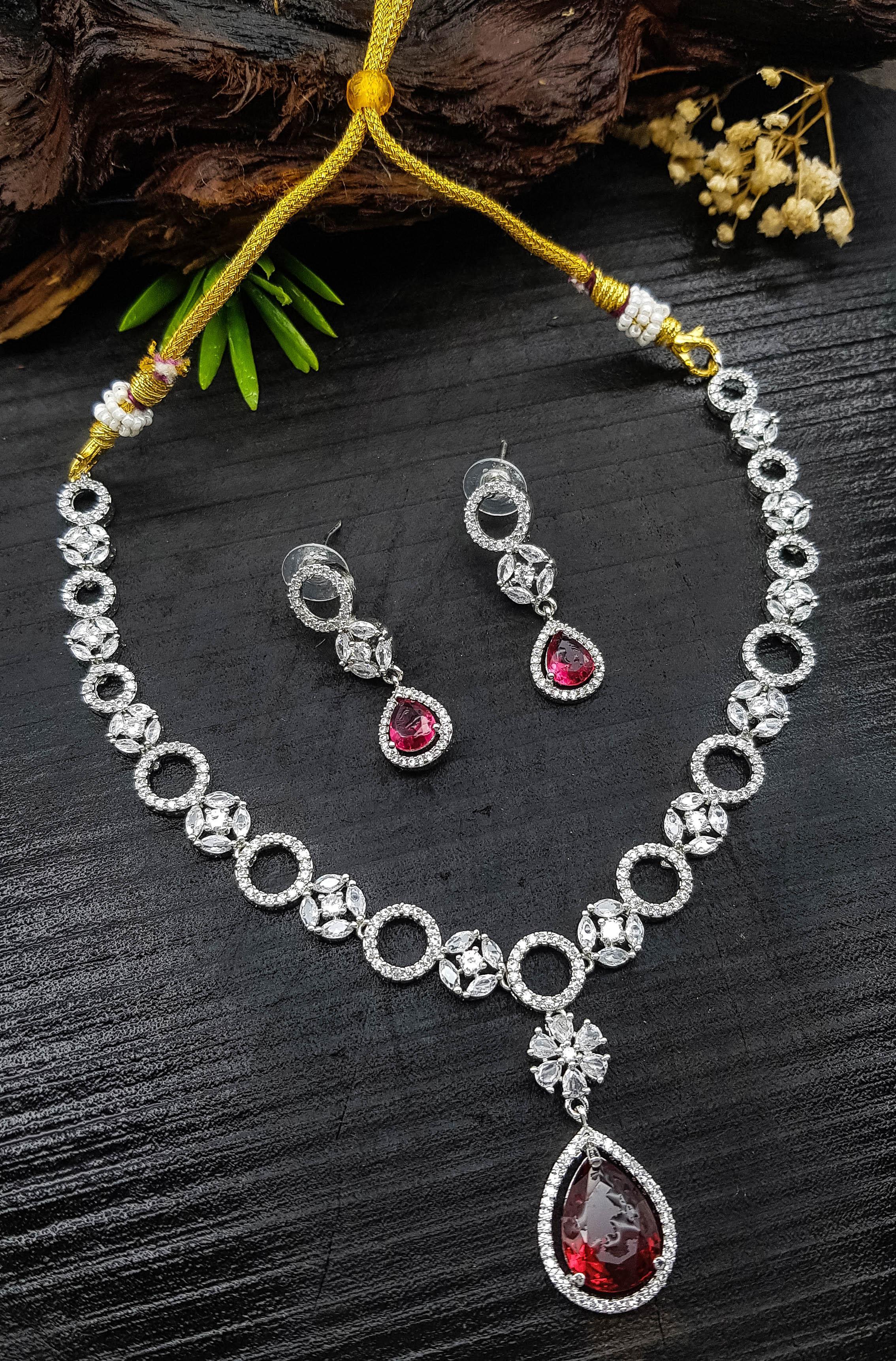 Premium Sayara Collection Elegant rhodium white gold finish CZ Necklace Set - Griiham