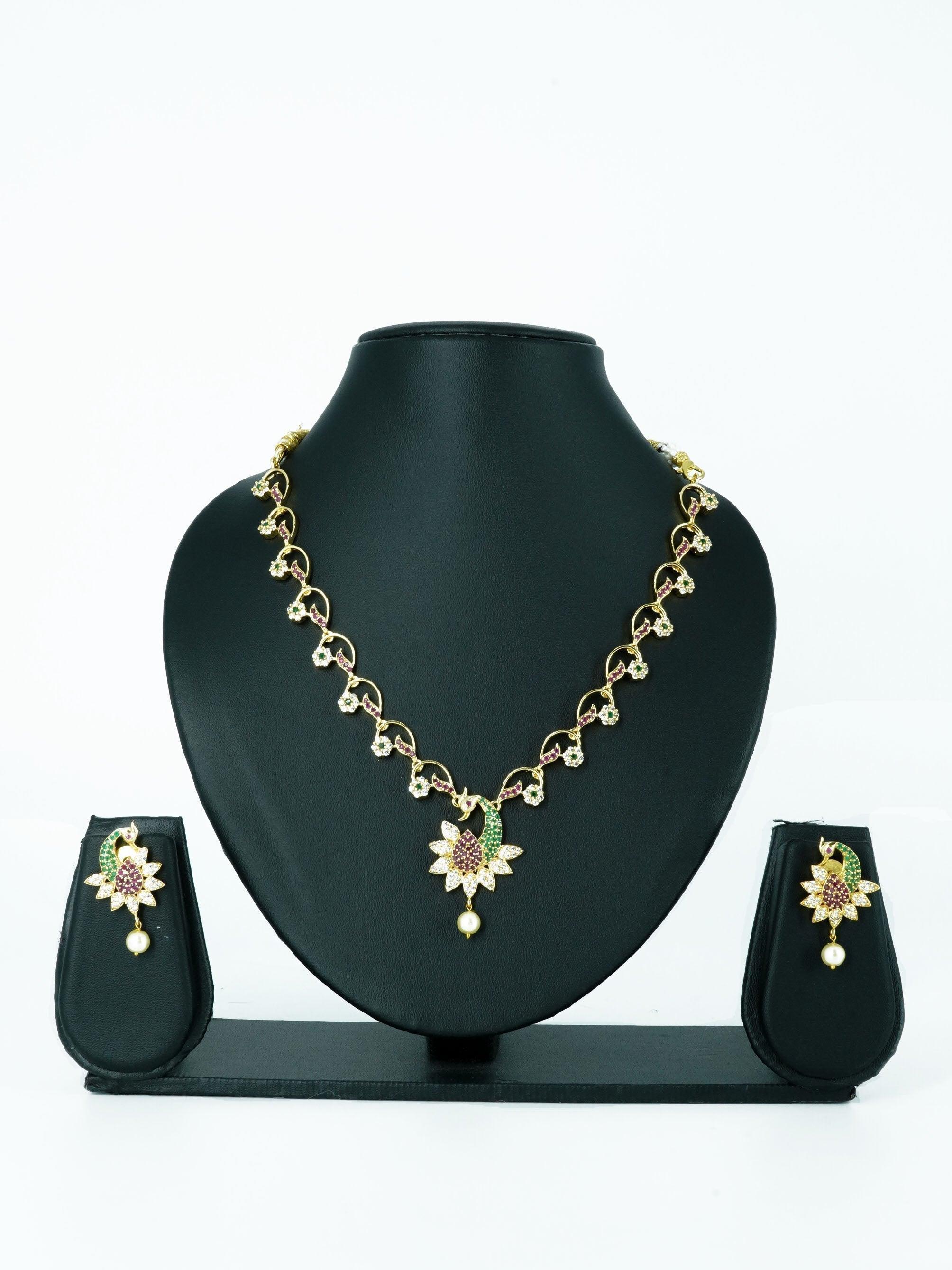 Premium Sayara Collection Peacock CZ Stones Necklace set - Griiham