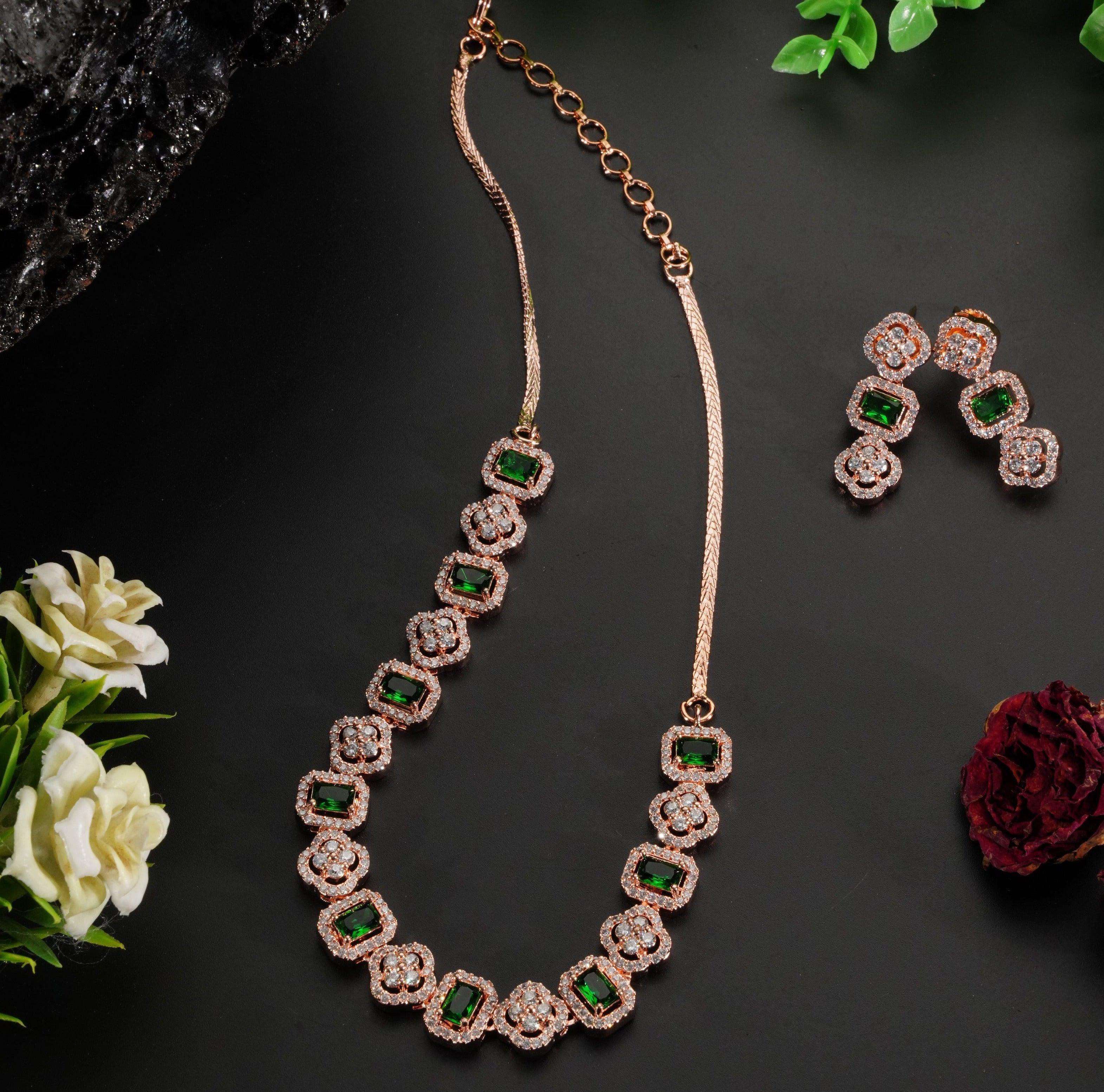 Premium Sayara Collection Rose Gold Plated Necklace set with Top quality CZ Stones 8816N - Griiham