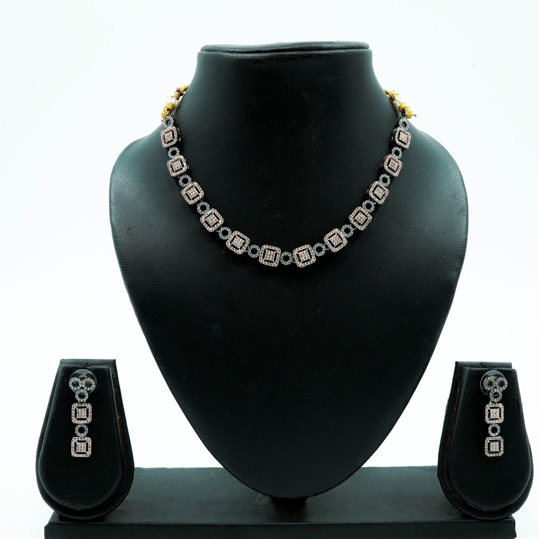 Premium Sayara Collection Victorian polish CZ Necklace set rose gold and black gold polish - Griiham