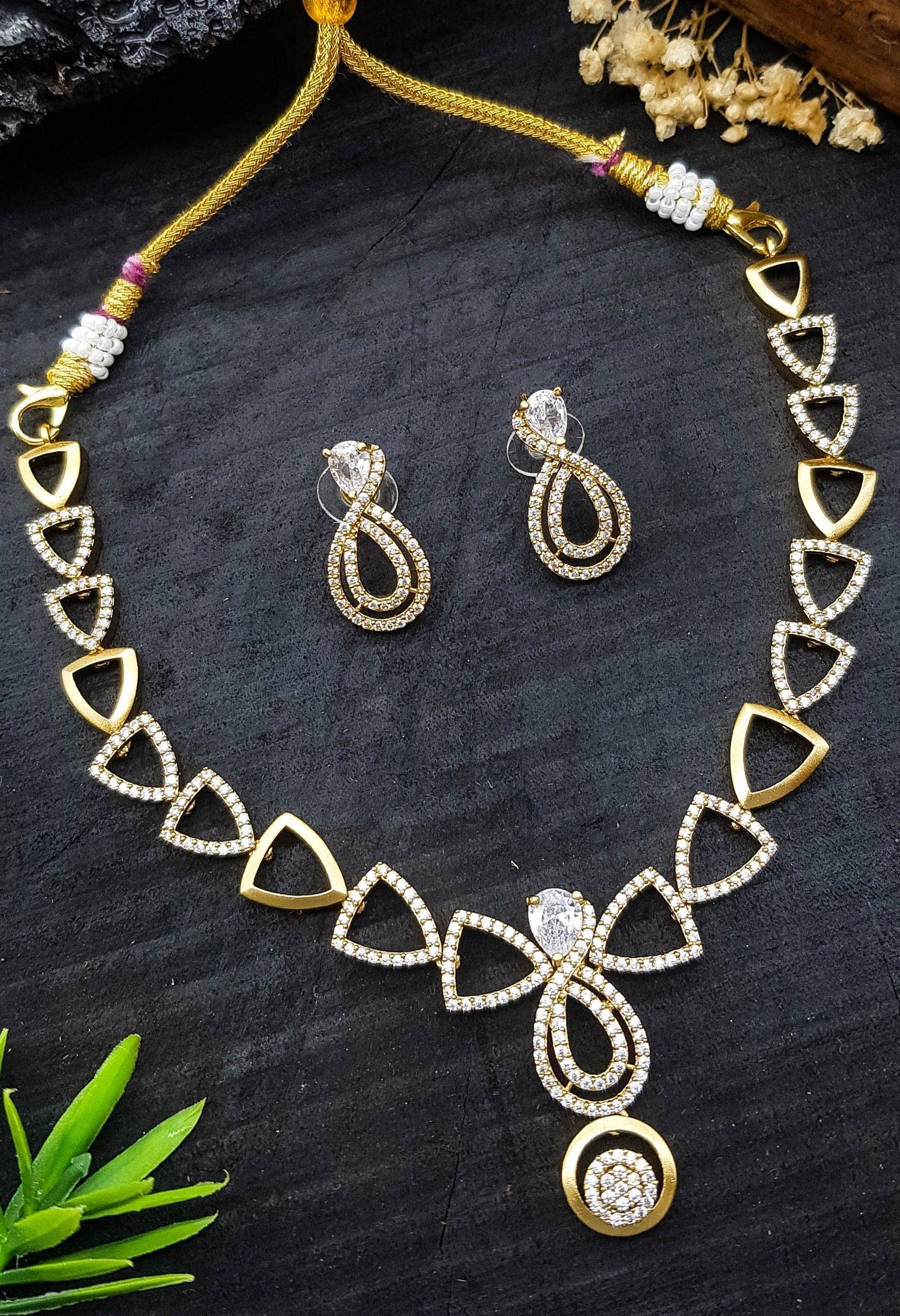 Premium Sayara Collection gold polish Cz Zercon Necklace Set