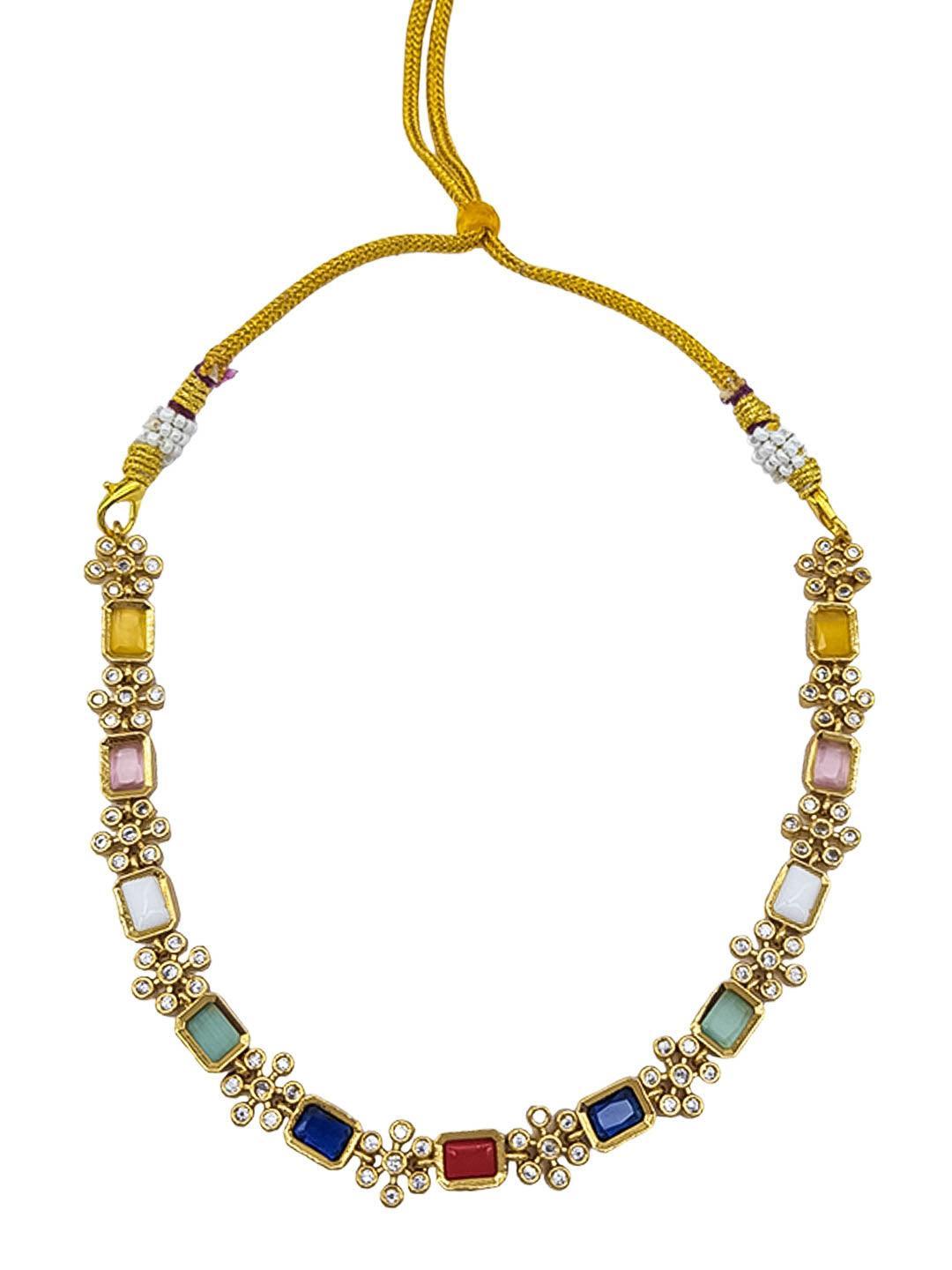 Premium Sayara Collection gold polish Navaratna Necklace Set - Griiham