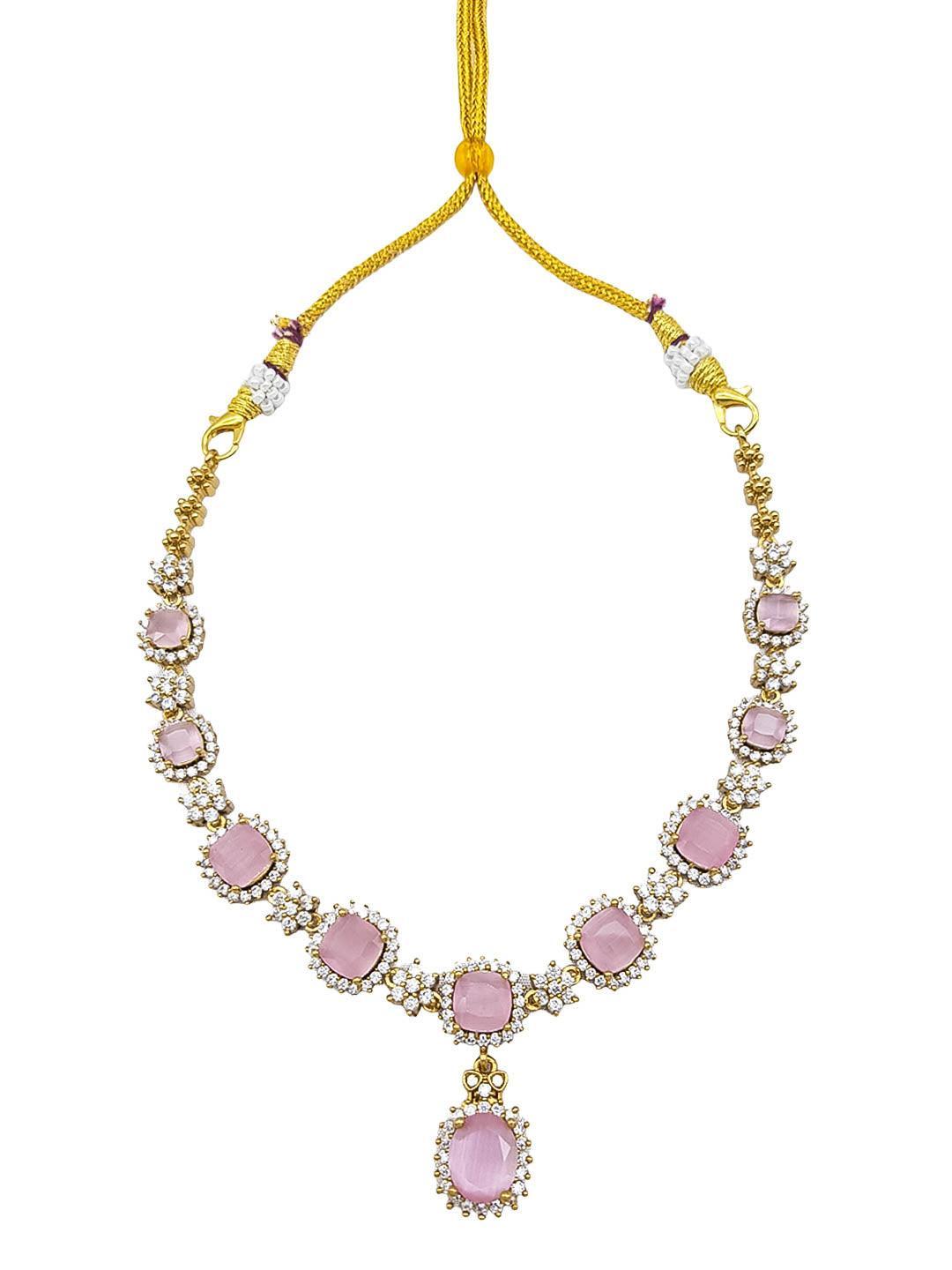 Premium Sayara Collection gold polish Pink Cz Zercon Necklace Set - Griiham