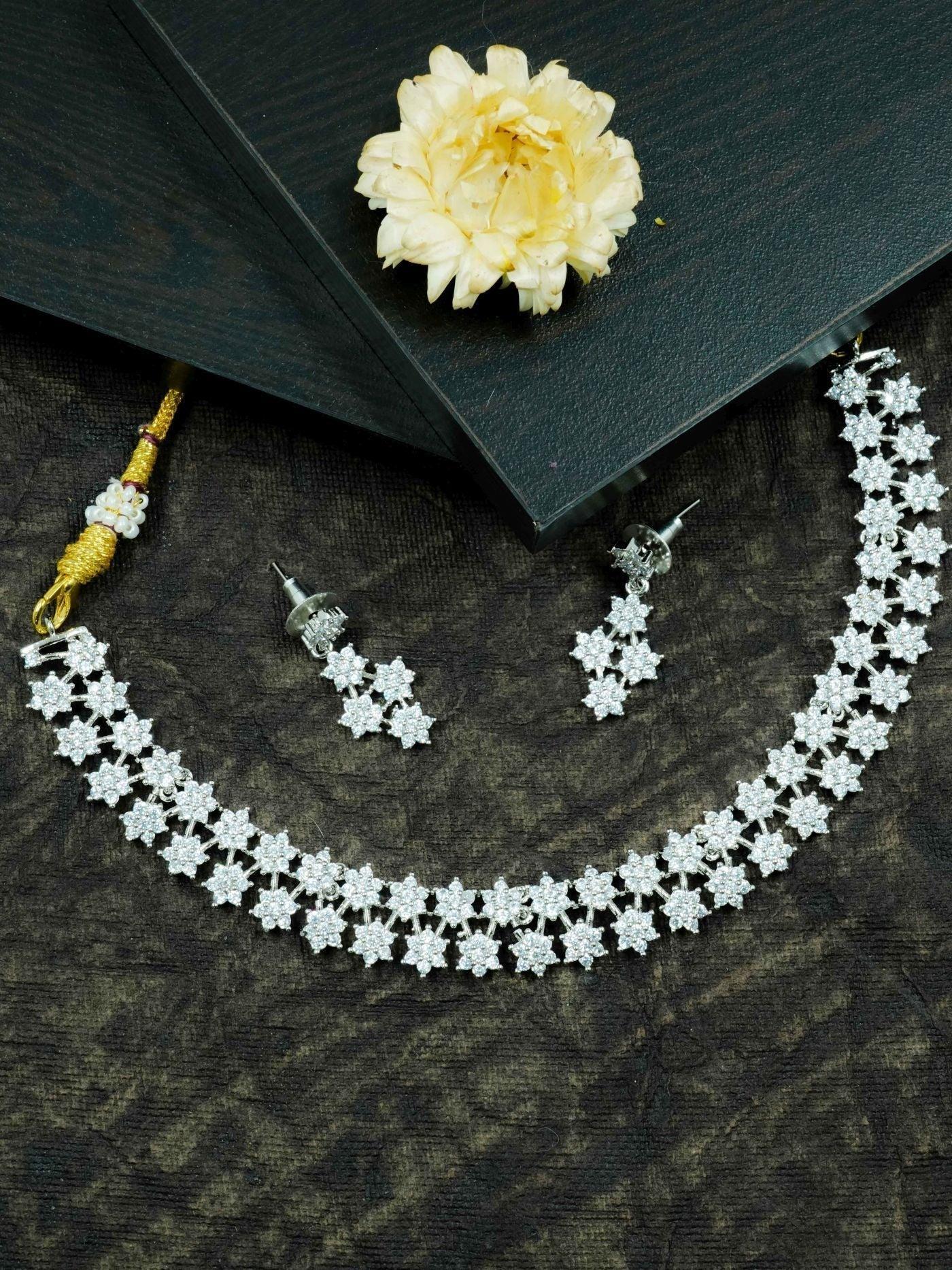 Premium White Gold Finish Sayara Collection Bestseller Star Necklace with CZ Stones