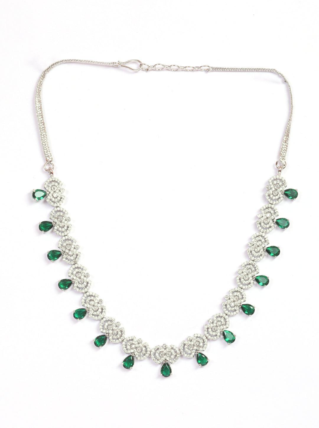 Premium White Gold Plated with sparkling Green White CZ stones Designer Necklace Set 8921N - Griiham