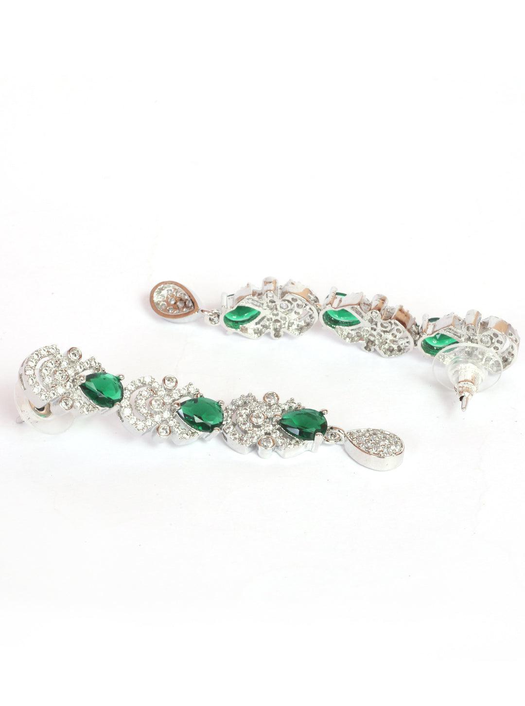 Premium White Gold Plated with sparkling Green White CZ stones Designer Necklace Set 8921N - Griiham