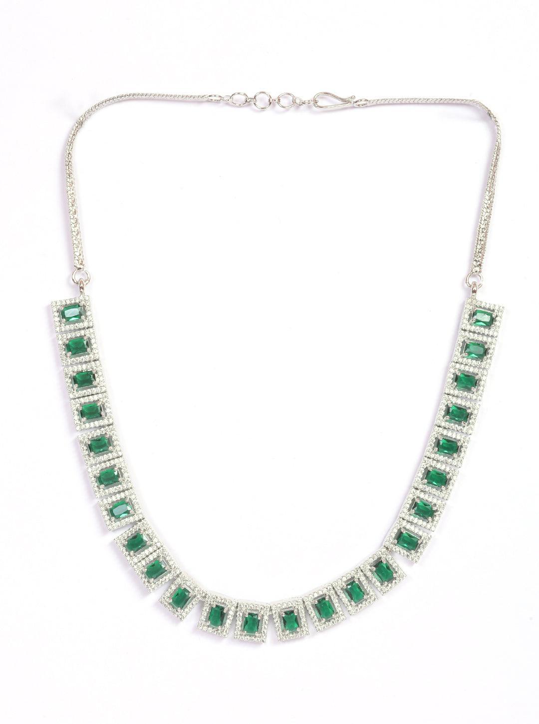 Premium White Gold Plated with sparkling Green White CZ stones Designer Necklace set - Griiham