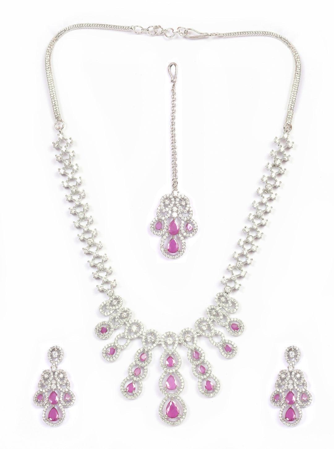 Premium White Gold Plated with sparkling Red White CZ stones Designer Necklace Set 8939N - Griiham