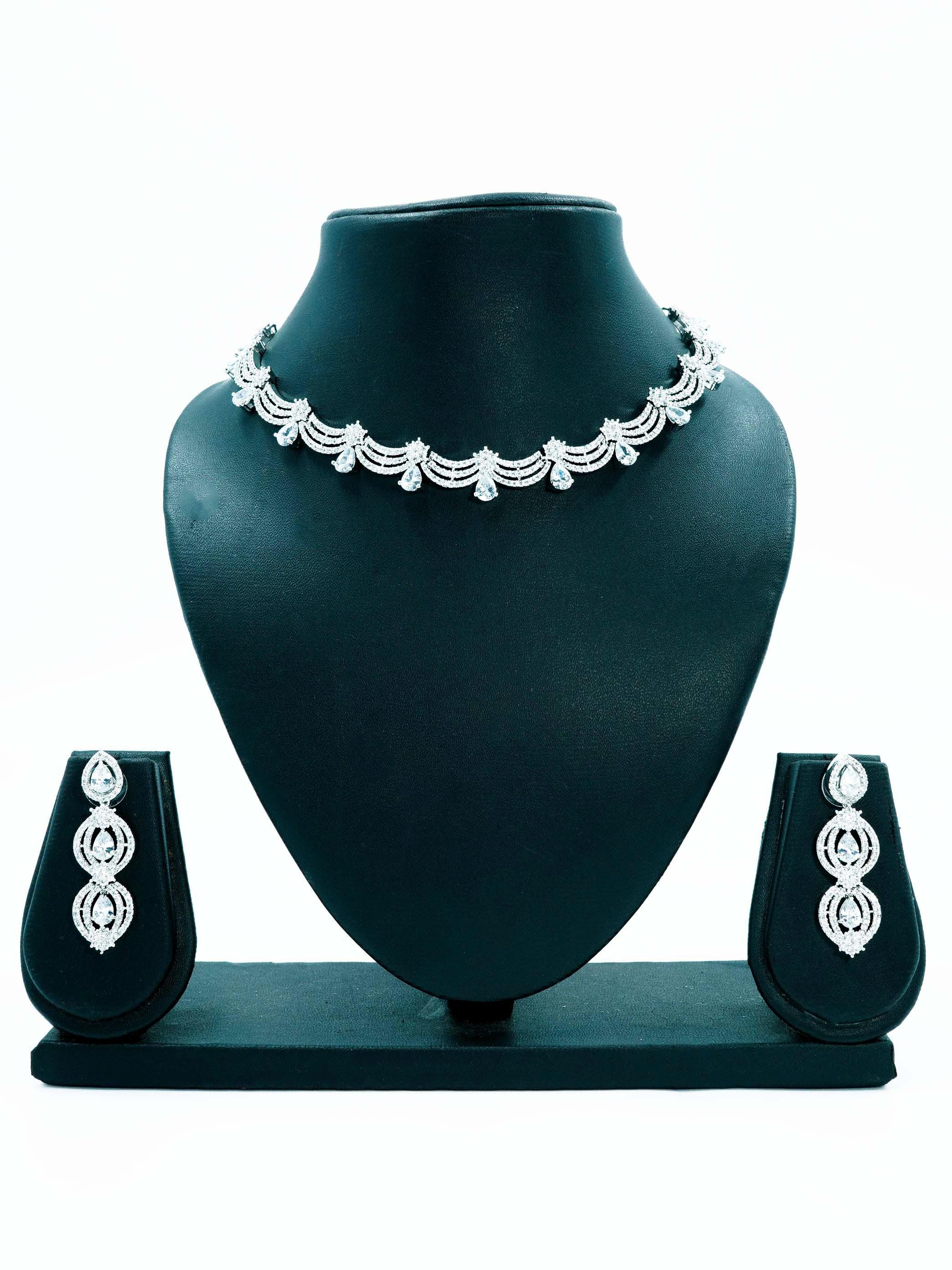 Premium White Gold Plated with sparkling White CZ stones Designer Necklace Set 8917N - Griiham