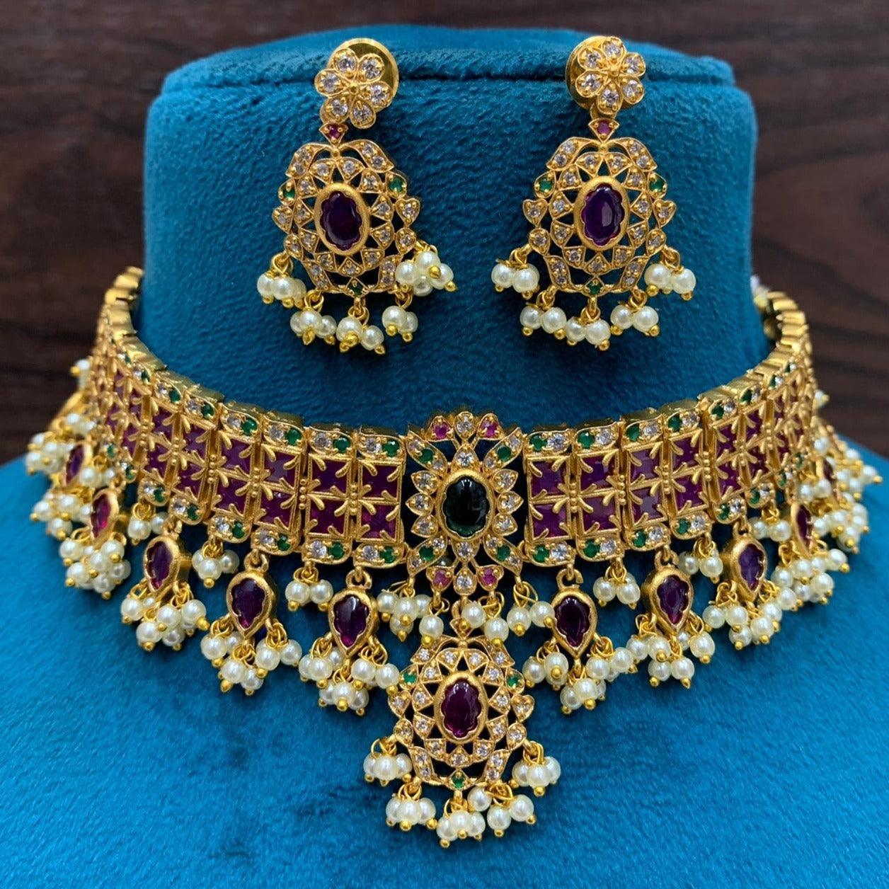 Premium collection Real kempu and emerald choker necklace set 12787N - Griiham