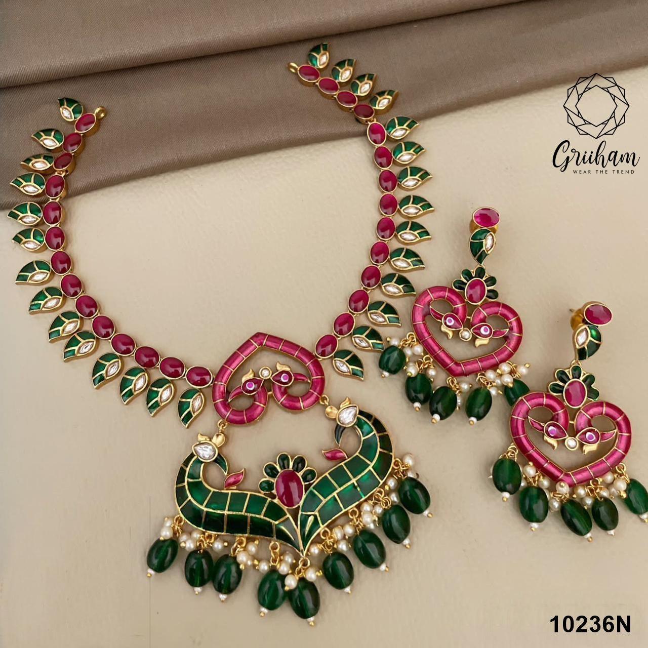 Premium collection Real kempu and emerald necklace set 10236N - Griiham