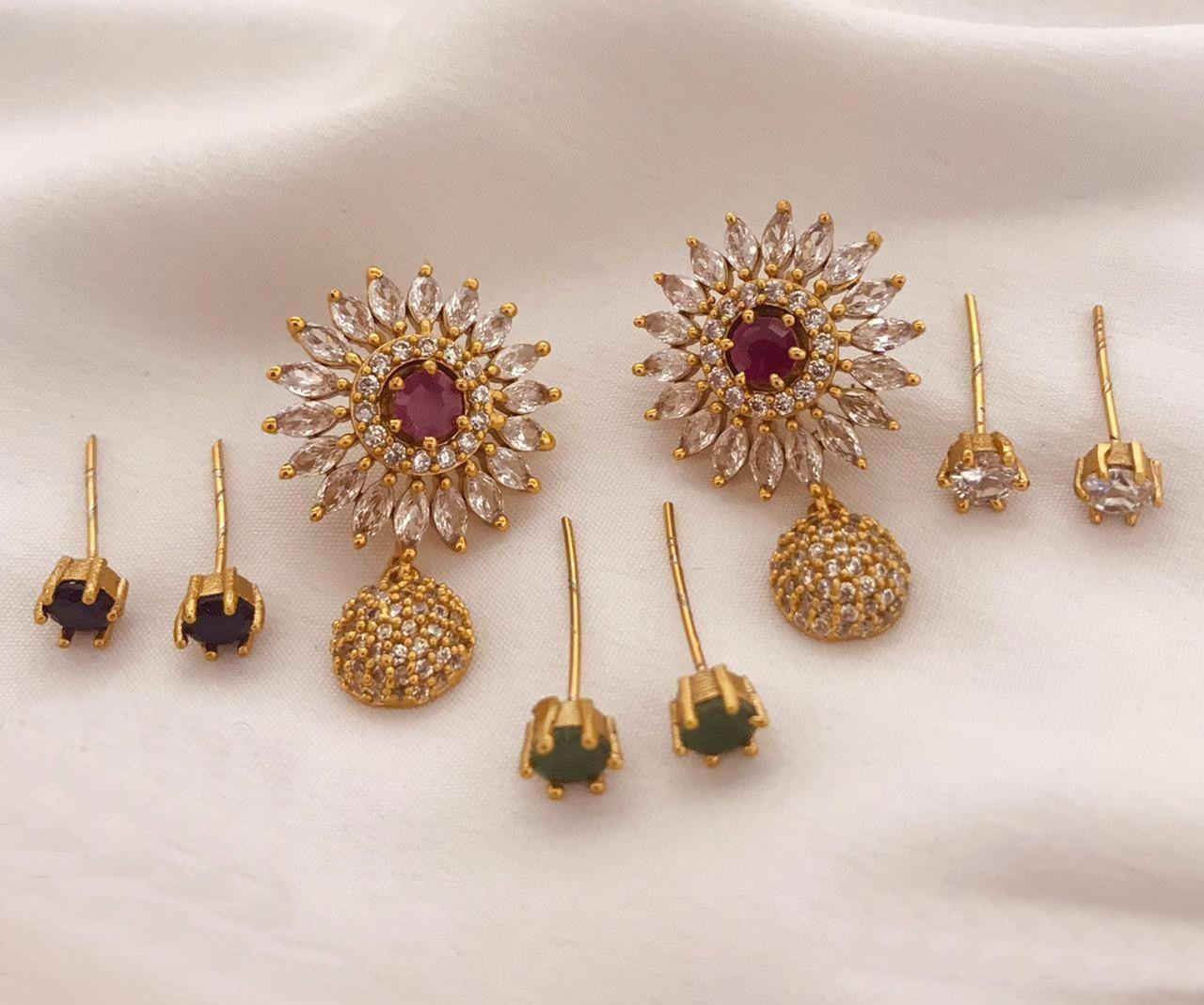 Premium finish Studs/ Earring/jhumka interchangeable stones 10533N - Griiham