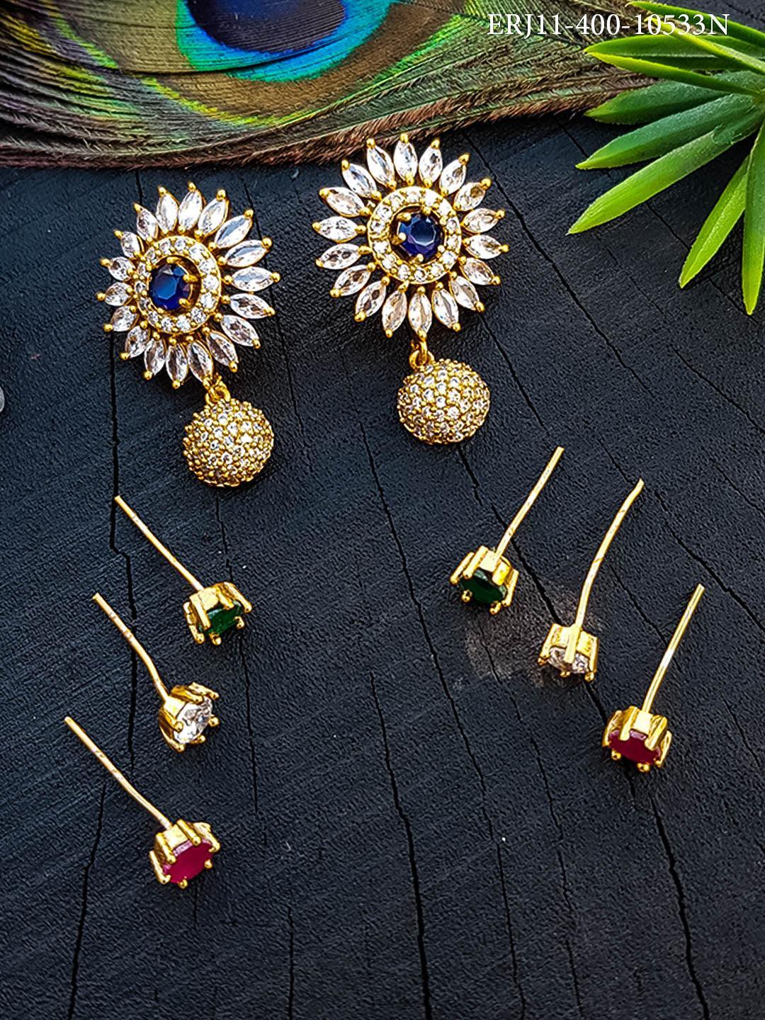 Premium finish Studs/ Earring/jhumka interchangeable stones 10533N - Griiham