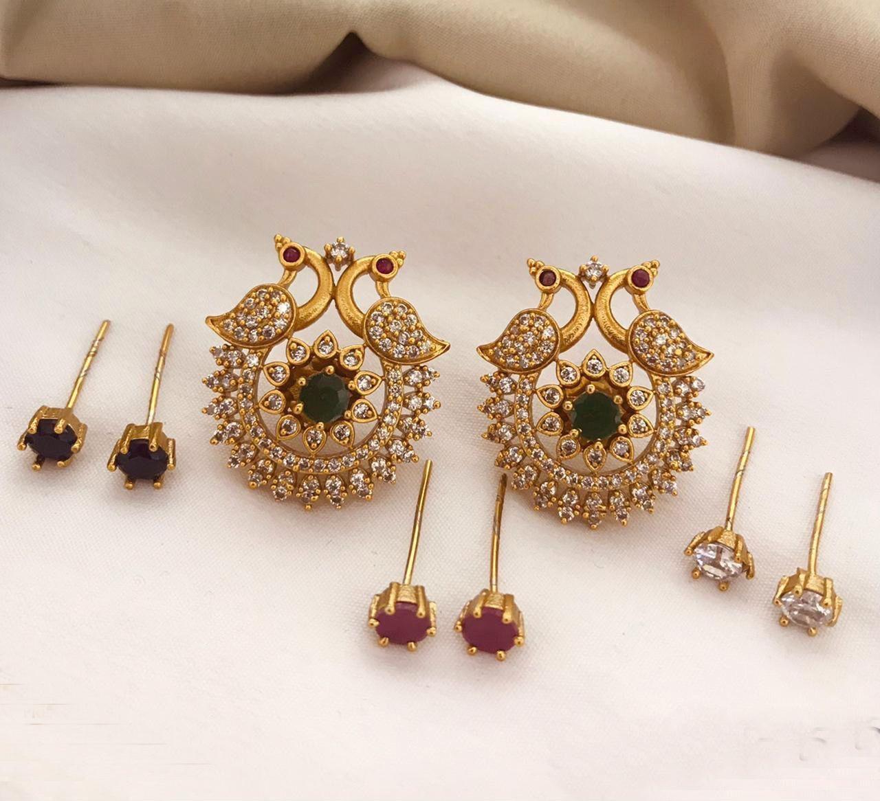 Premium finish Studs/ Earring/jhumka interchangeable stones 10534N - Griiham