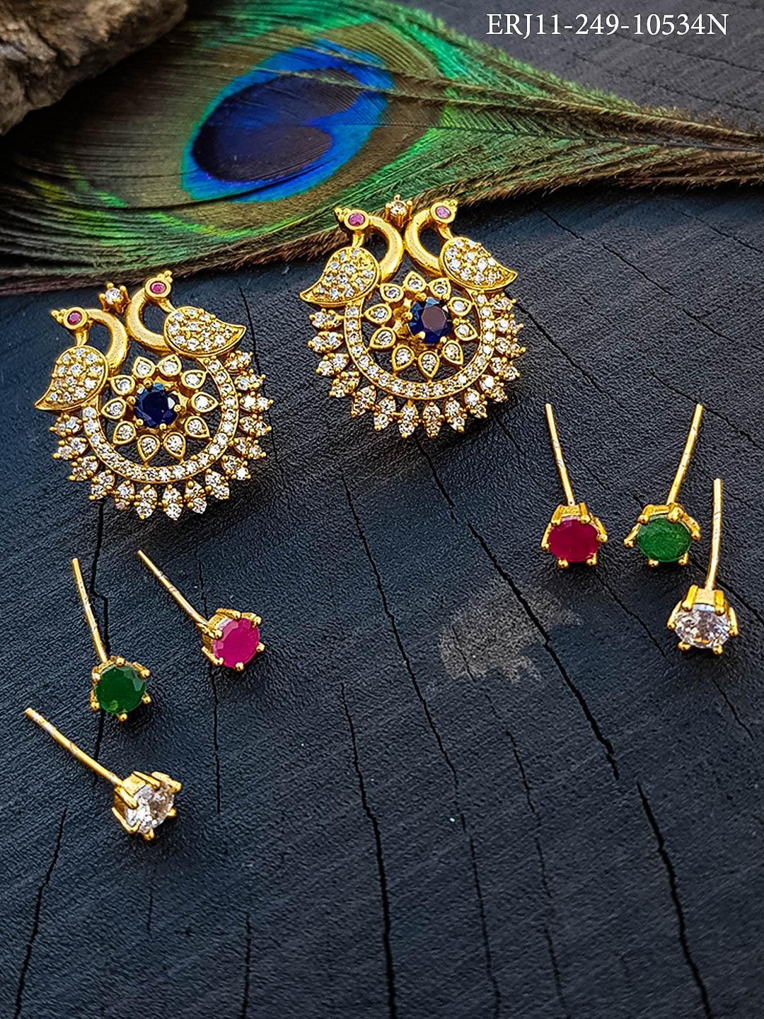 Premium finish Studs/ Earring/jhumka interchangeable stones 10534N - Griiham