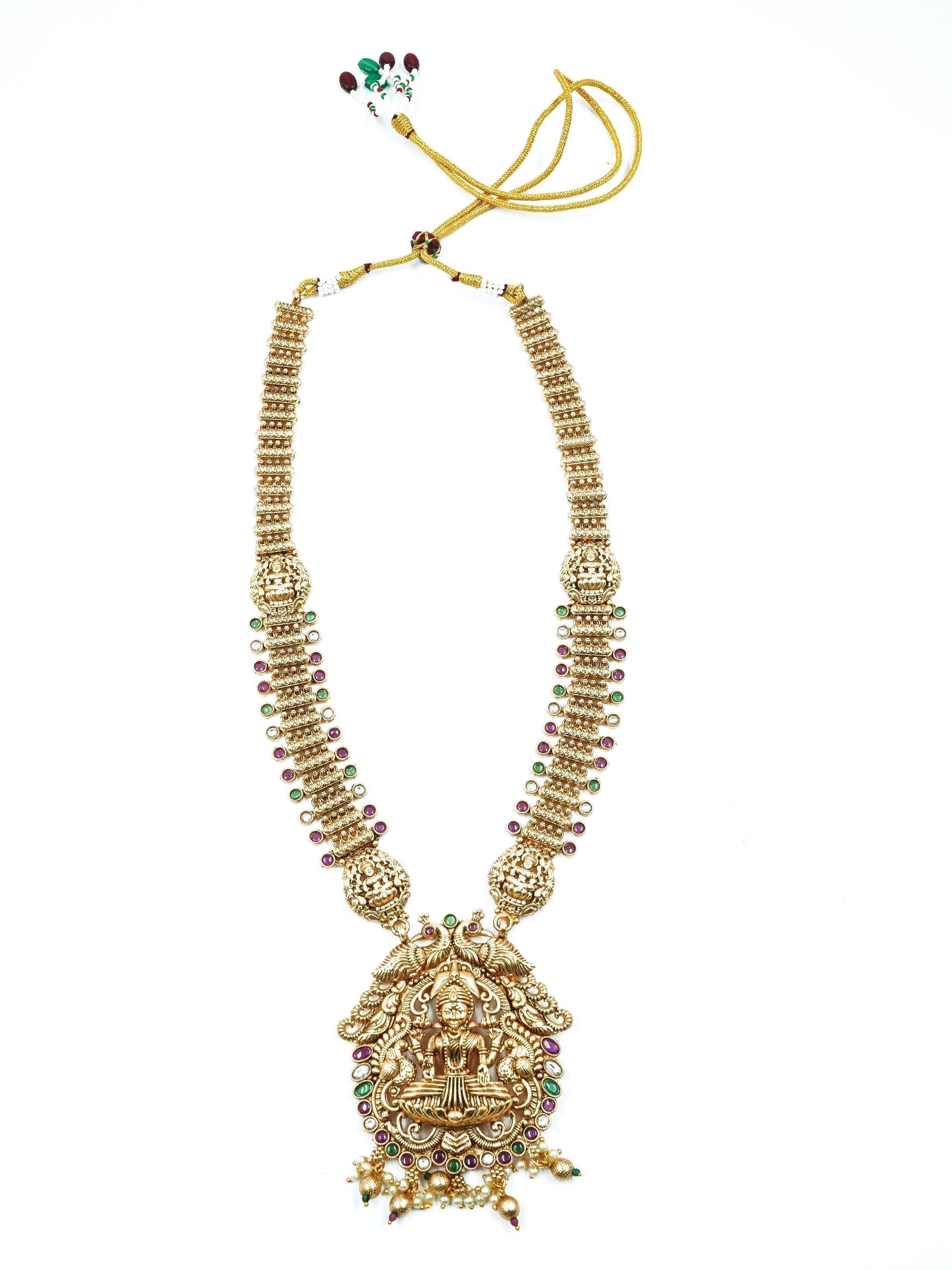 Premium gold finish Long Hara Necklace Set with AD Stones 16865N-1 - Griiham