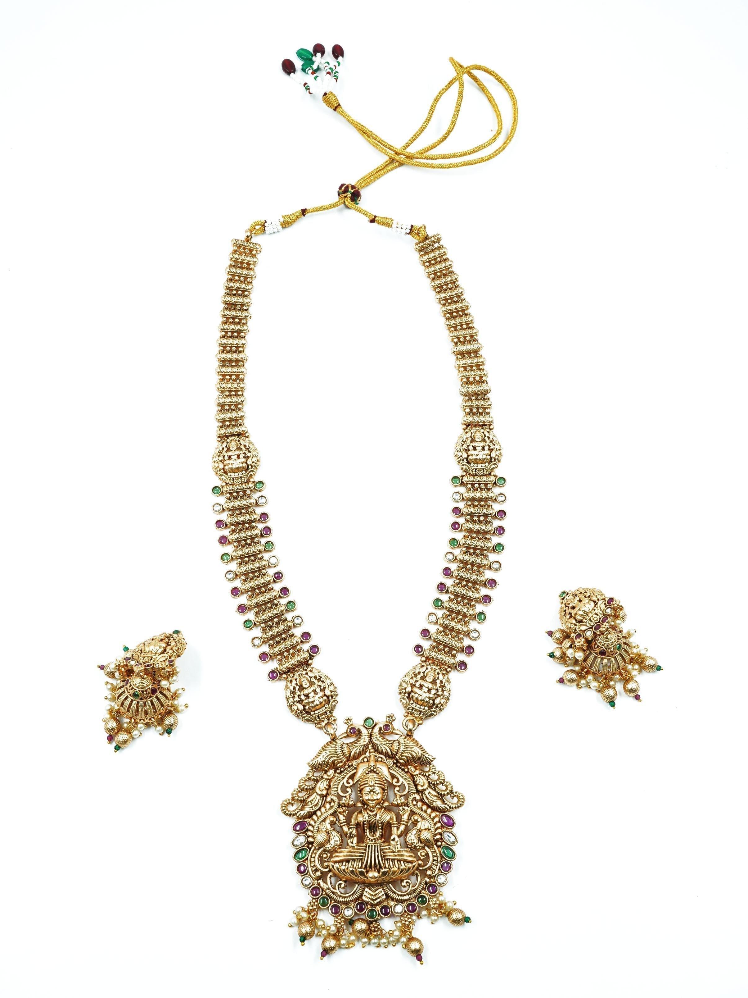 Premium gold finish Long Hara Necklace Set with AD Stones 16865N-1 - Griiham