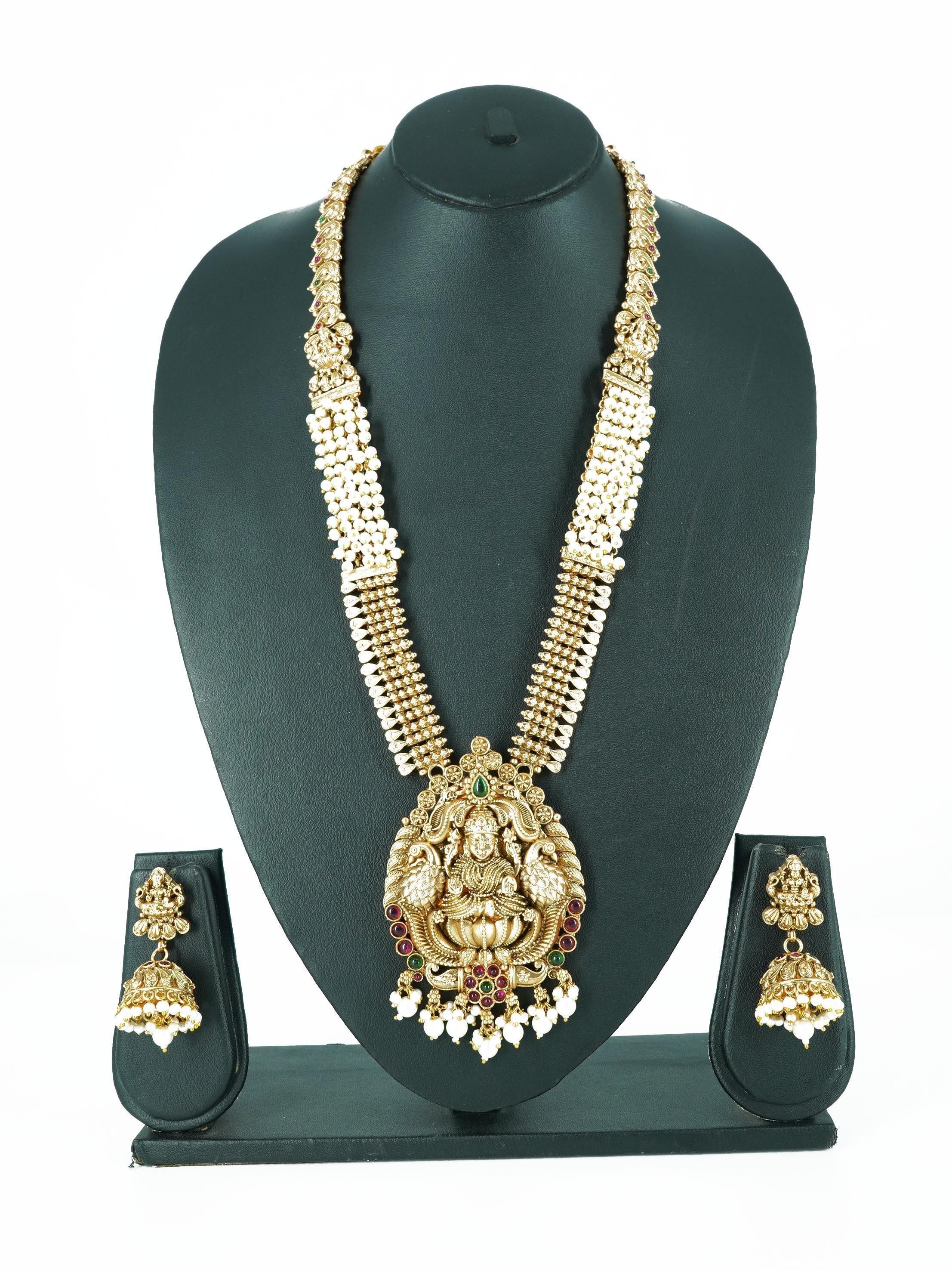 Premium gold finish Long Hara Necklace Set with AD Stones 16854N - Griiham