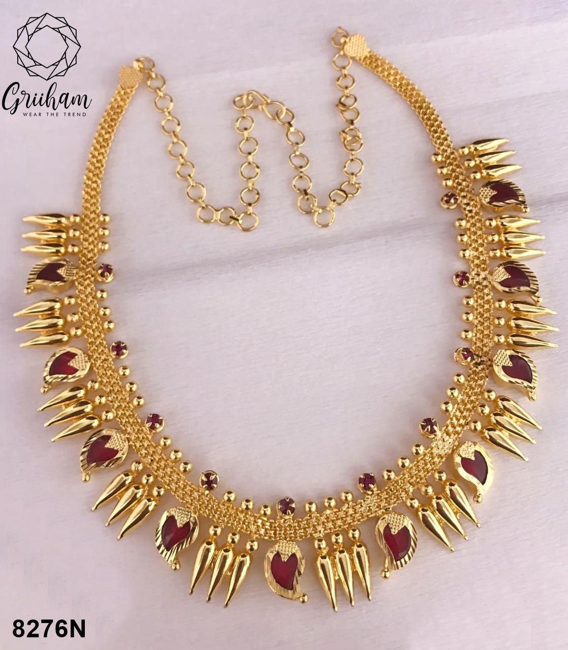 Premium gold plated Kerala jewelry 8276N-Necklace Set-Griiham-Griiham