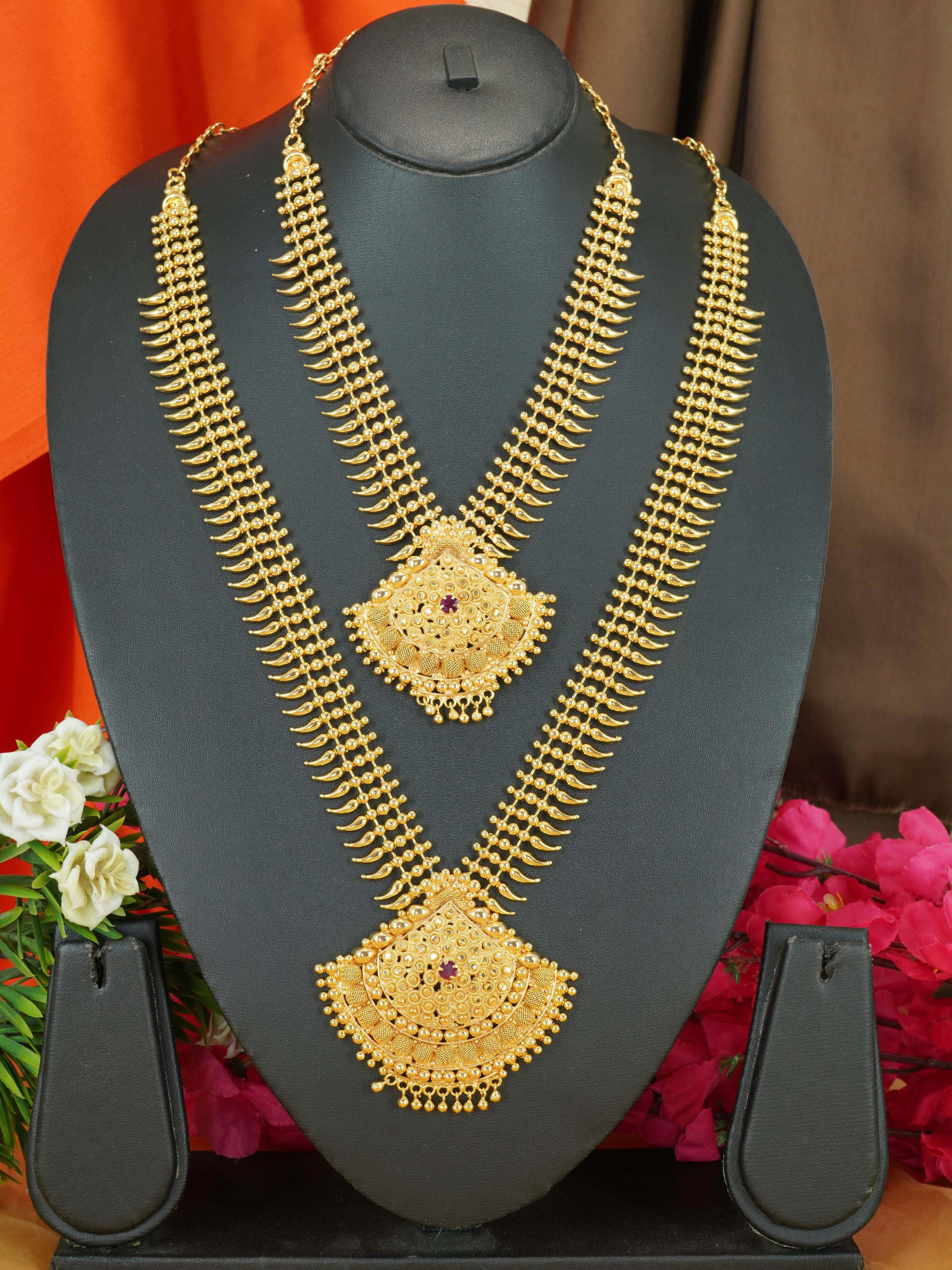 Premium gold plated Kerala jewelry combo set 11077N - Griiham