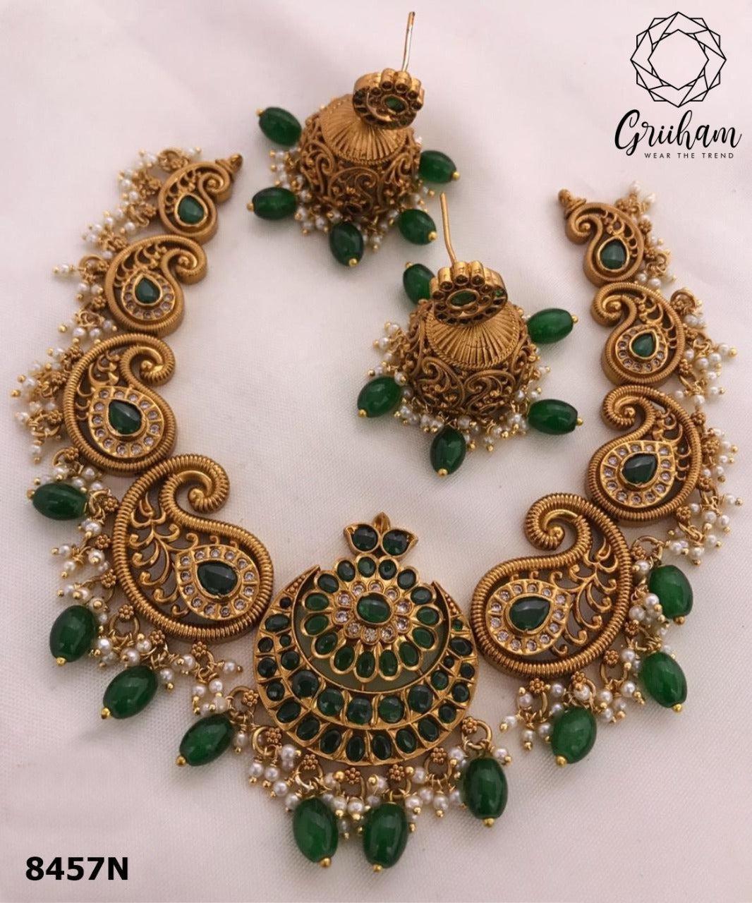 Premium high quality Designer High quality Long necklace set 8456N-Necklace Set-Griiham-Green-Griiham