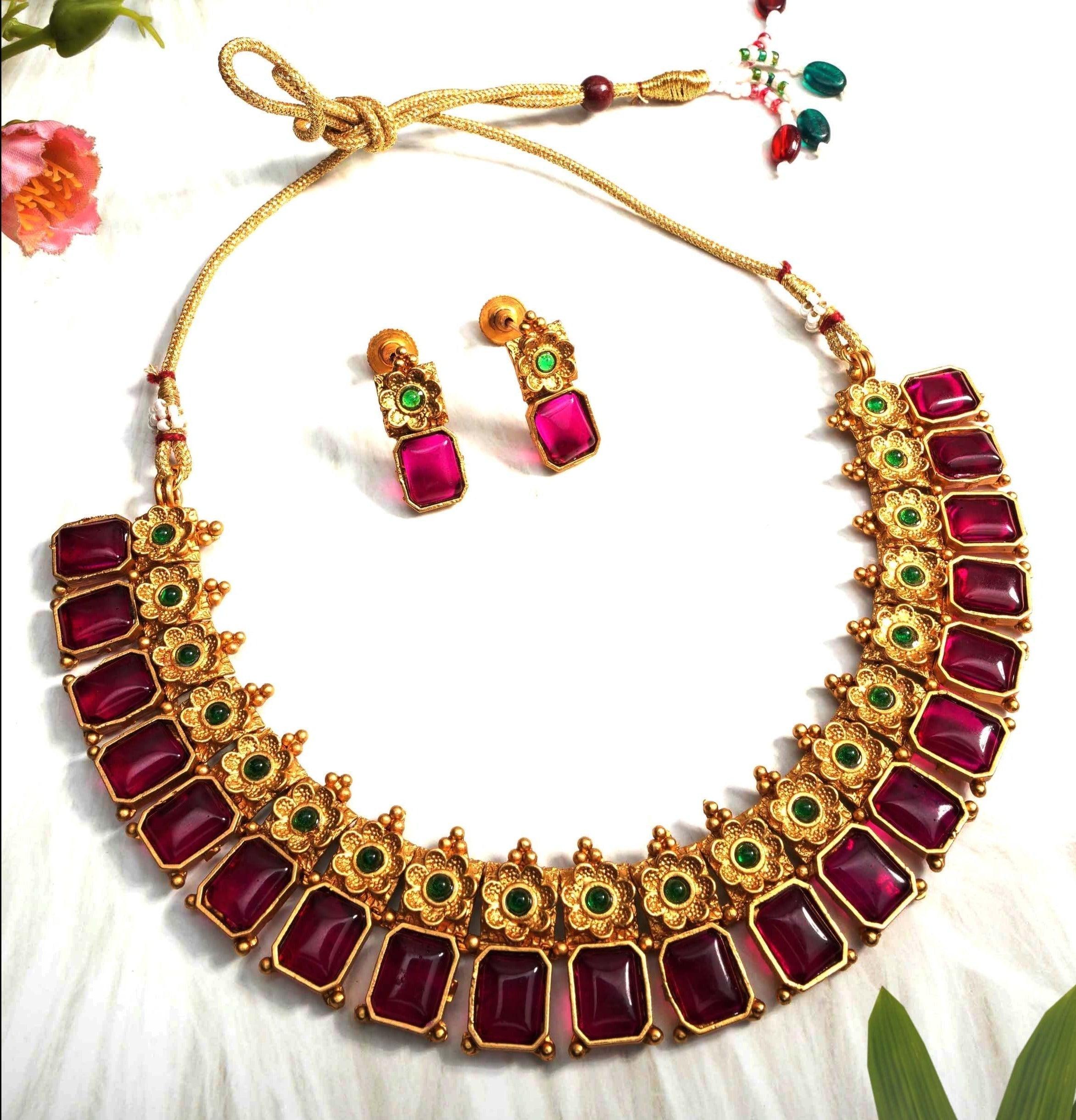 Premium quality Color stone short necklace set 9290N - Griiham