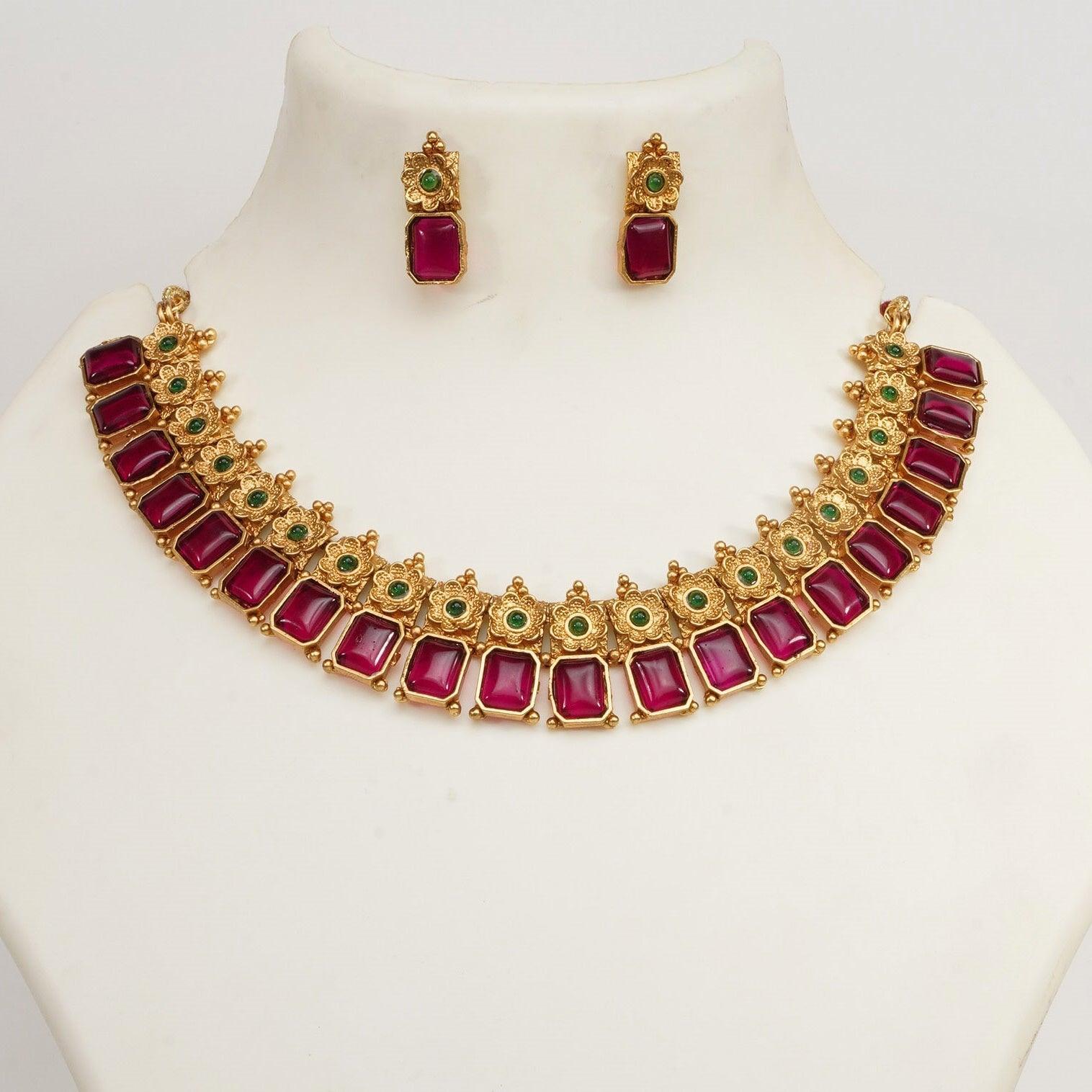 Premium quality Color stone short necklace set 9290N - Griiham