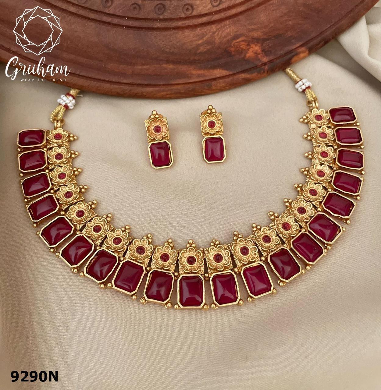 Premium quality Color stone short necklace set 9290N - Griiham