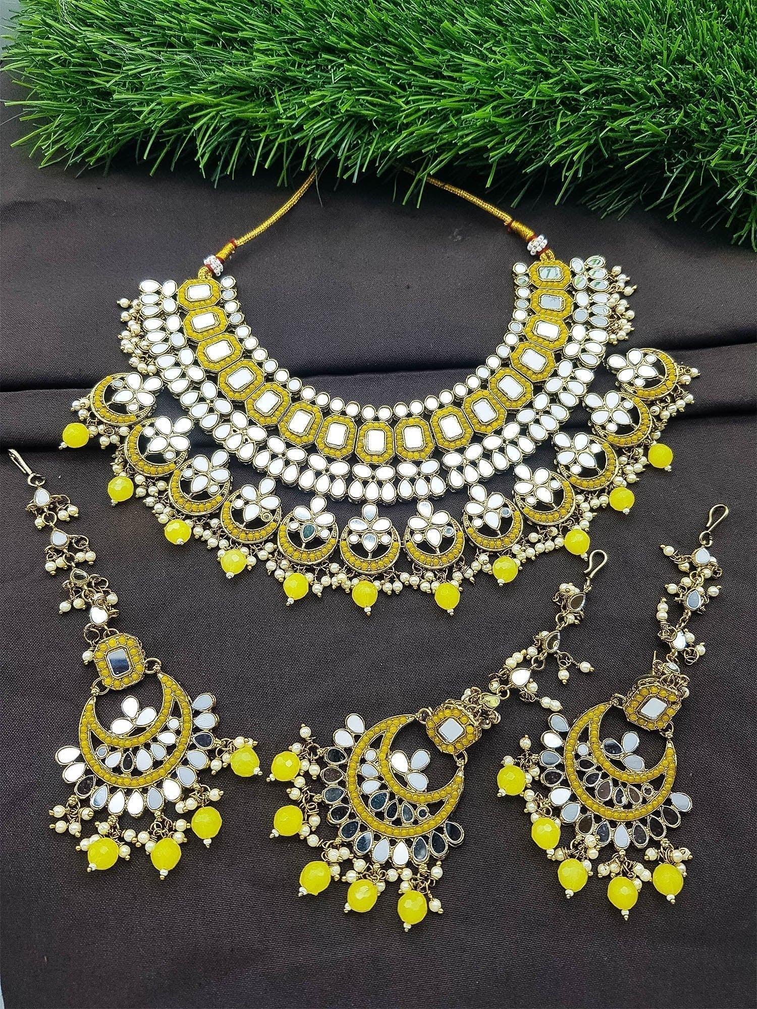 Premium quality Mirror Jewellery Broad Necklace set