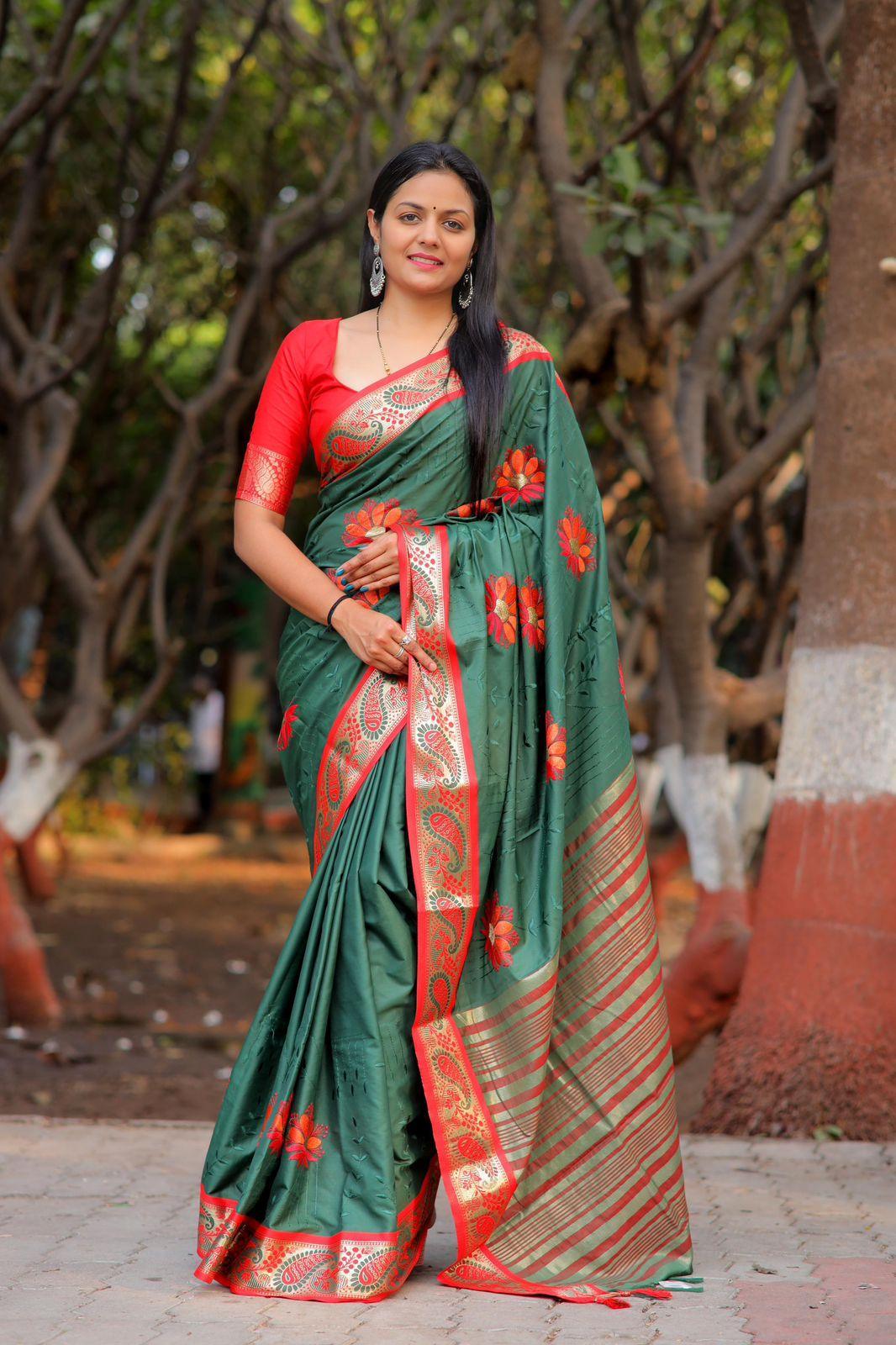 Maangali - Mercerized Pearl Cotton Saree - Samprada Fashions