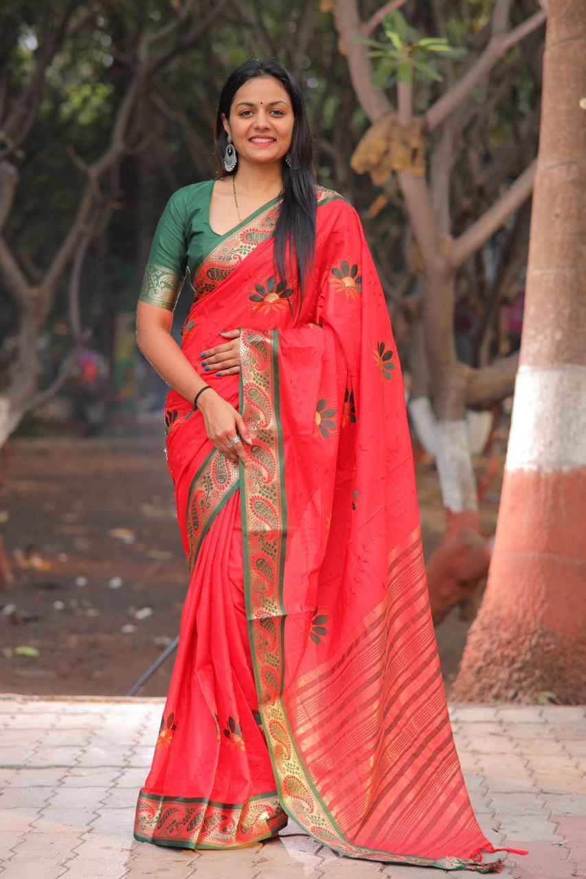 Pure Mercerised Cotton Semi-Silk in Exclusive Border Design Saree 21221N - Griiham