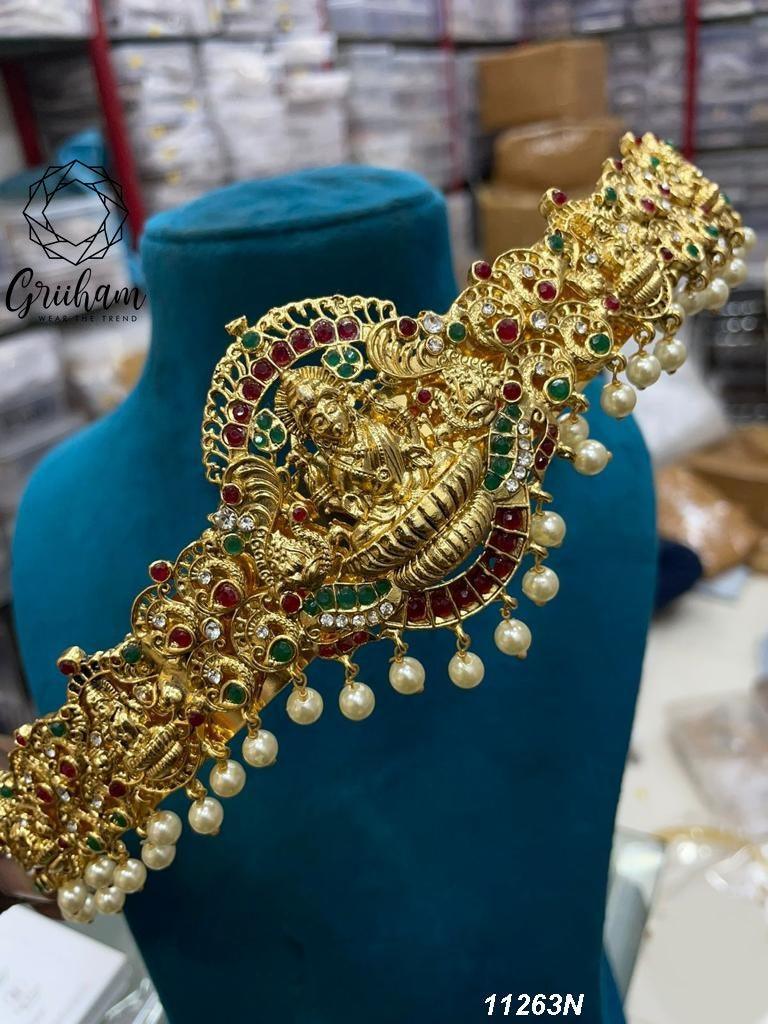 Real unpolished stones Laxmi ruby/emerald in gold antique finish Vadanam/Vodiannam/waistbelt 11263N - Griiham