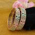 Rose Gold Plated Set of 2 designer Bangles with Mint Green and Mint Pink Color9331C - Griiham