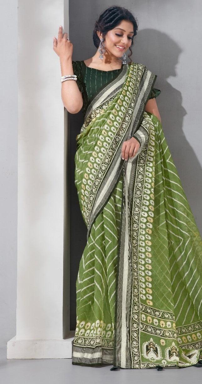 SOFT COTTON PRINTED SAREE WITH RUNING BLOUSE 15707N-1 - Griiham