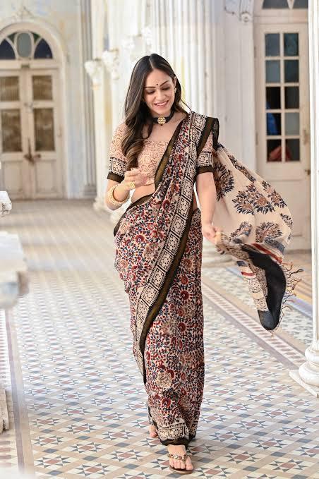 SOFT Mono-cotton ajrakh print SAREES 13668N